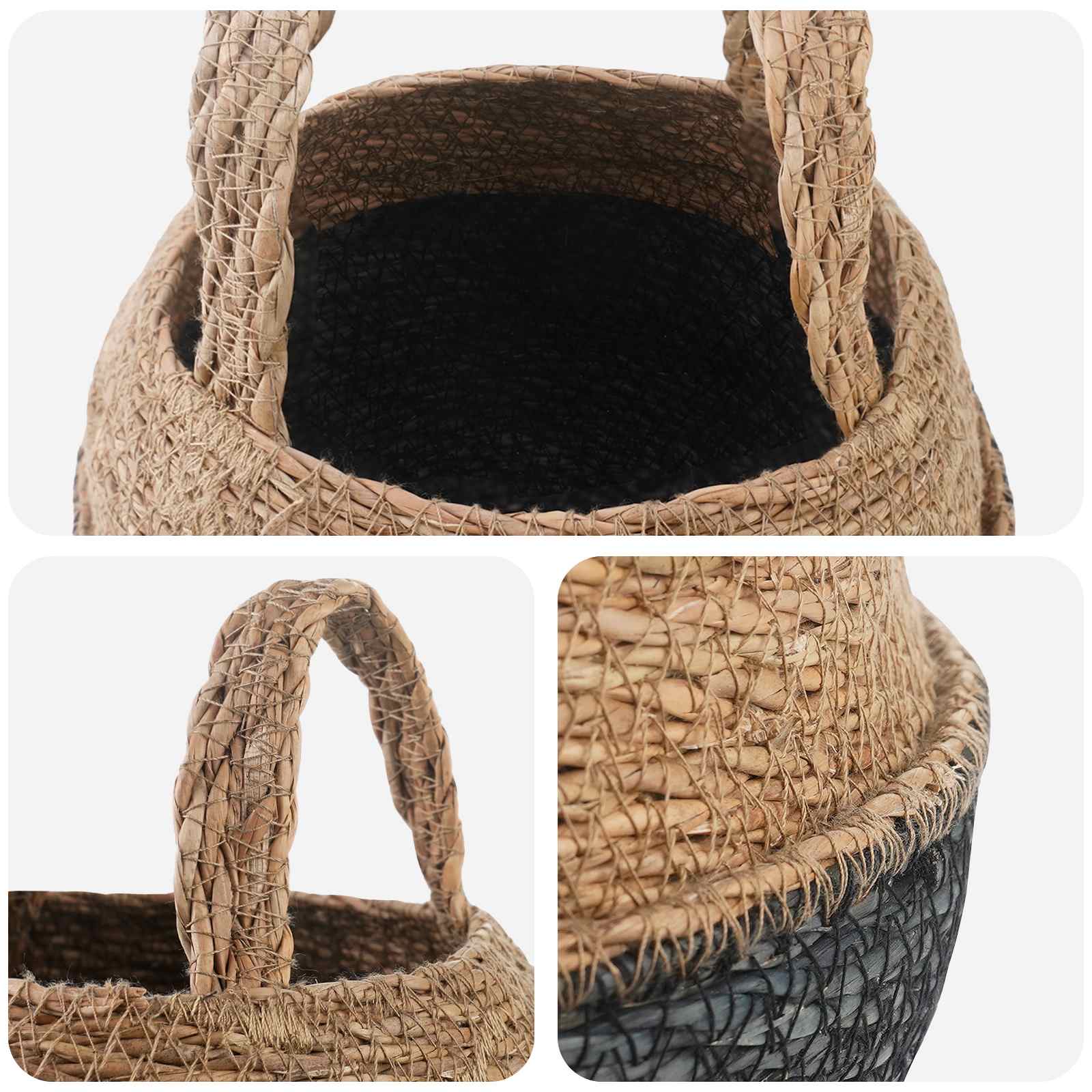 Vaso da fiori con manici Nero Ø 22 x 20 cm 100% Erba marina