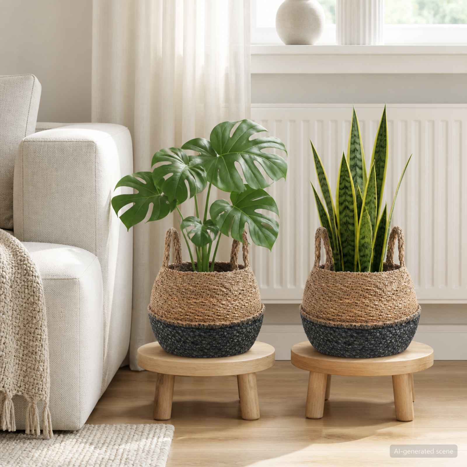 Vaso da fiori con manici 2 pz Nero Ø 22 x 20 cm