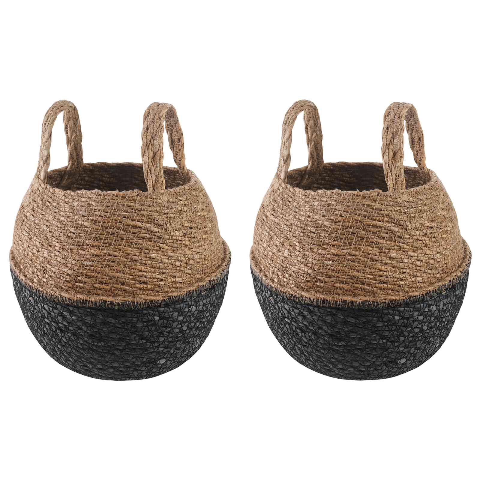 Vaso da fiori con manici 2 pz Nero Ø 22 x 20 cm