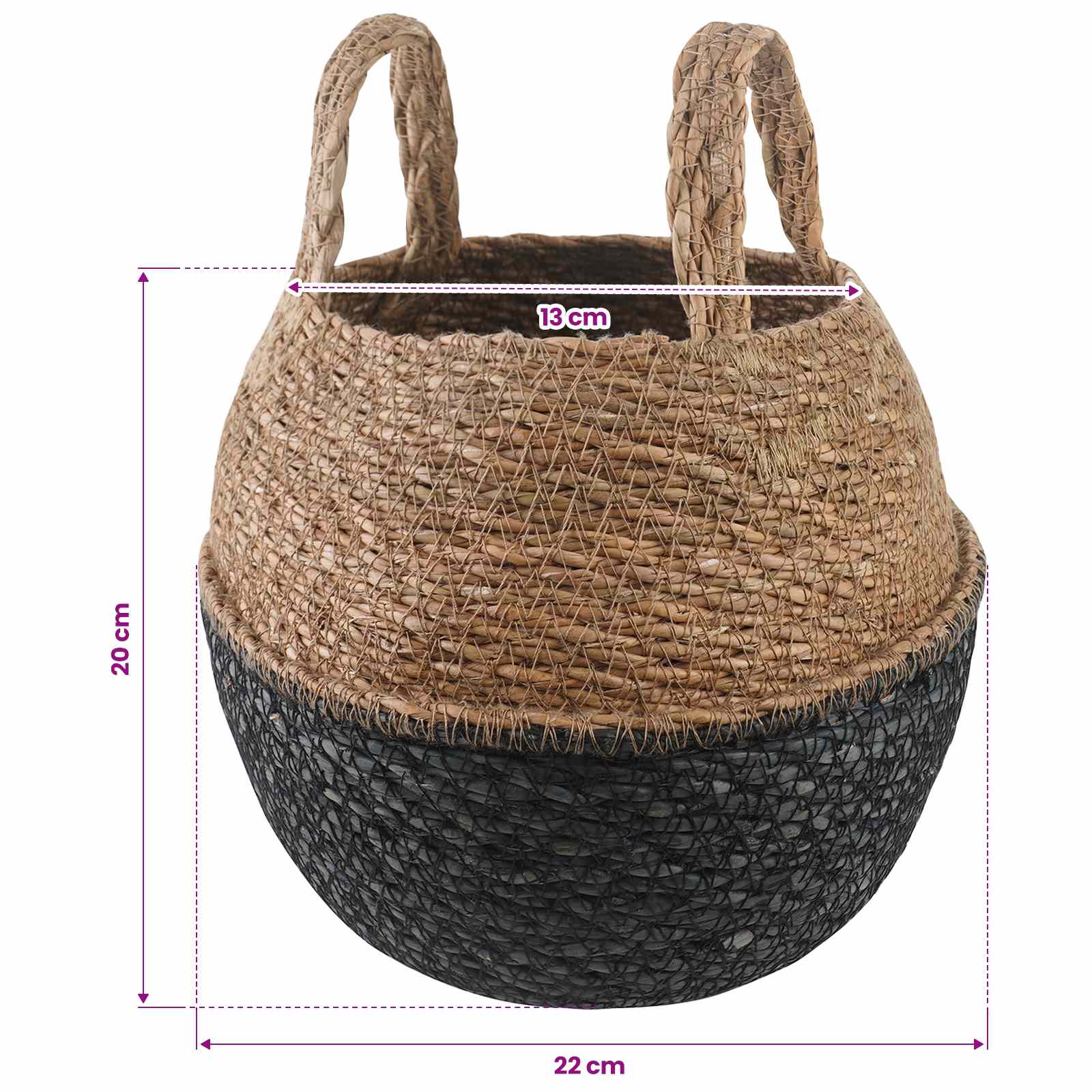 Vaso da fiori con manici 2 pz Nero Ø 22 x 20 cm