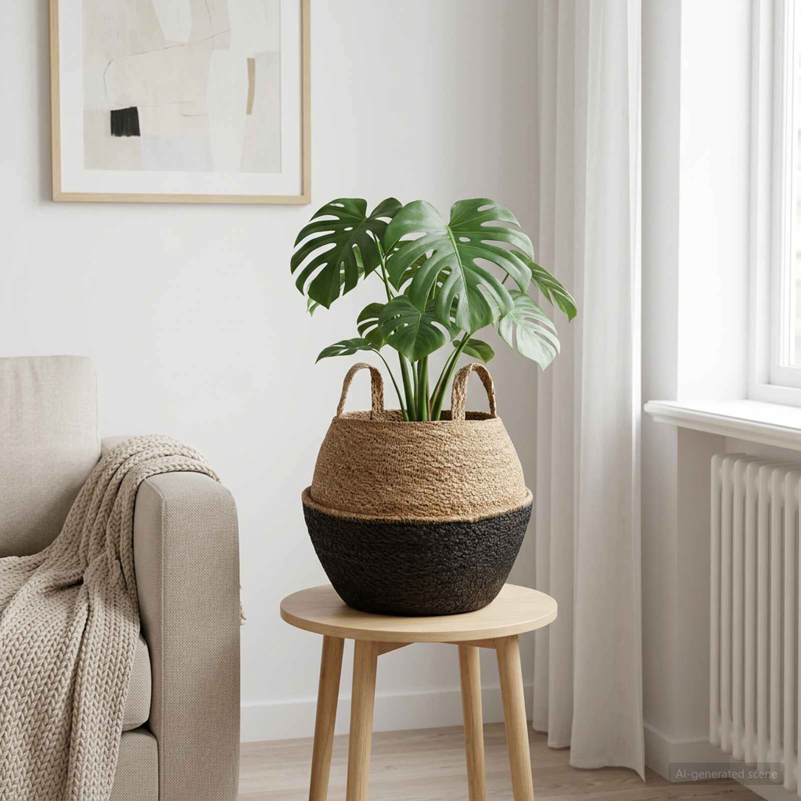 Vaso da fiori con manici Nero Ø 32 x 32 cm 100% Erba marina