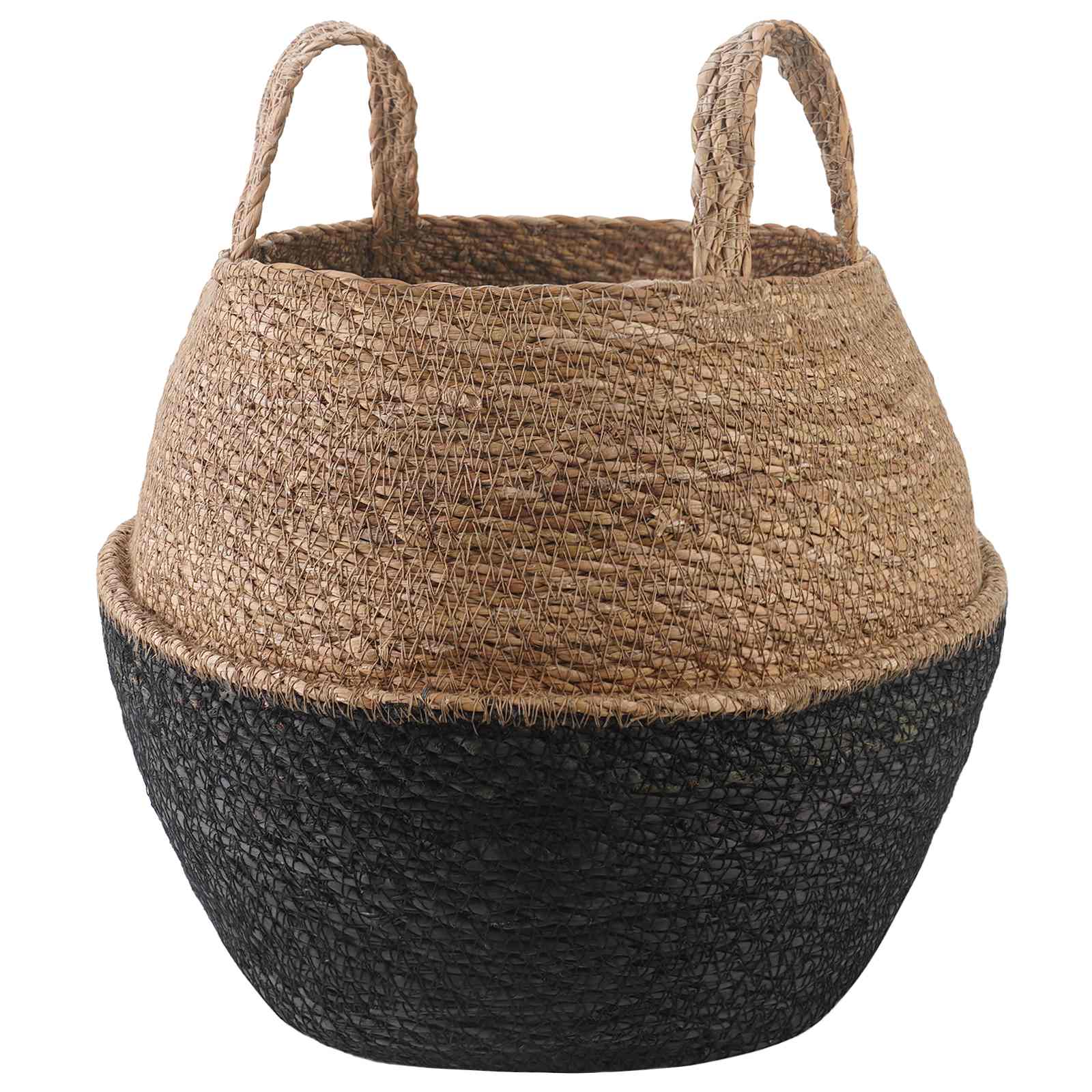 Vaso da fiori con manici Nero Ø 32 x 32 cm 100% Erba marina