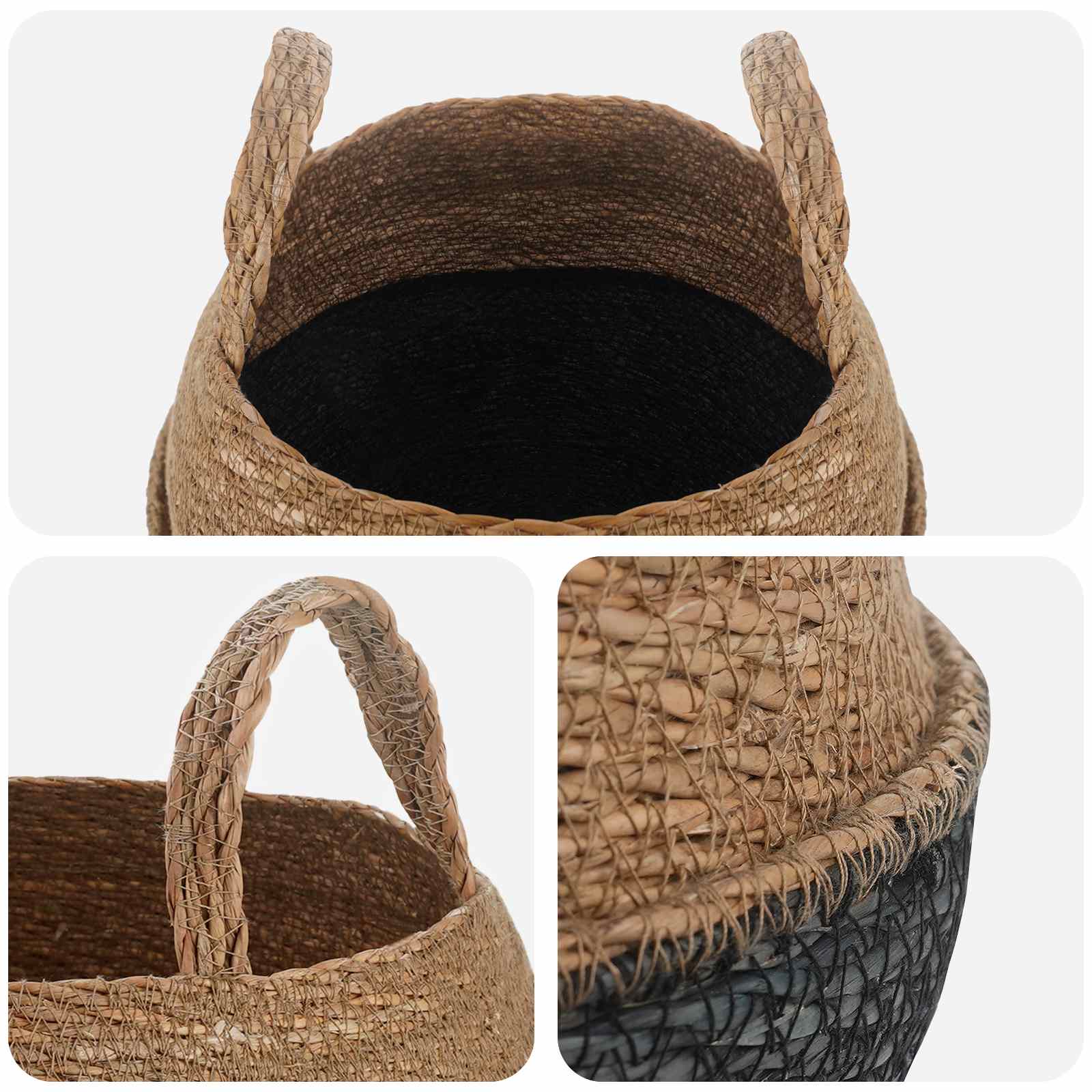 Vaso da fiori con manici Nero Ø 32 x 32 cm 100% Erba marina