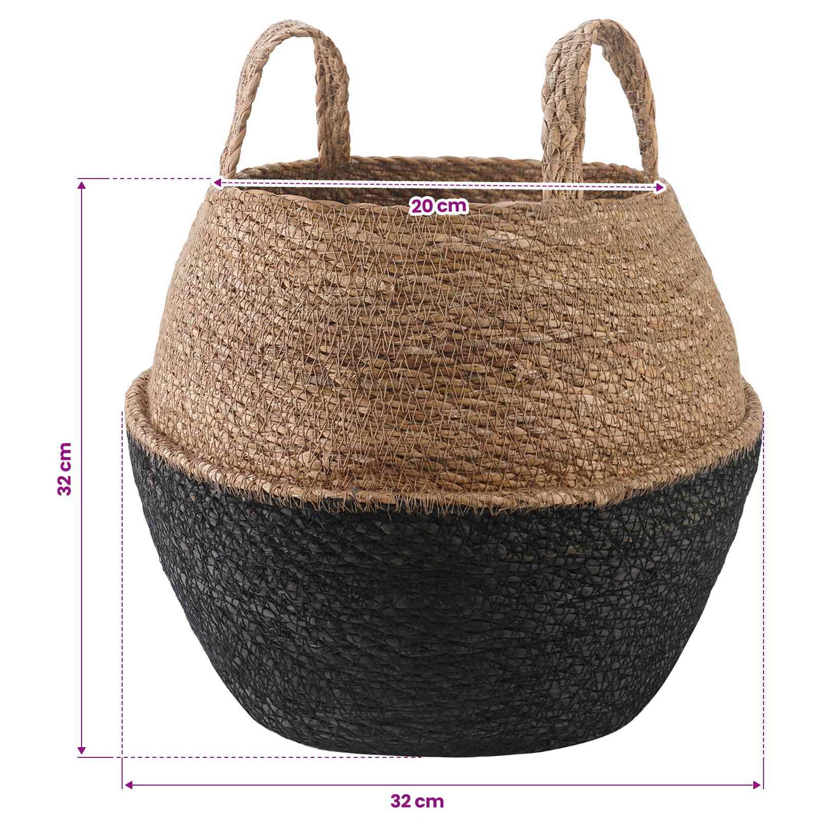 Vaso da fiori con manici 2 pz Nero Ø 32 x 32 cm