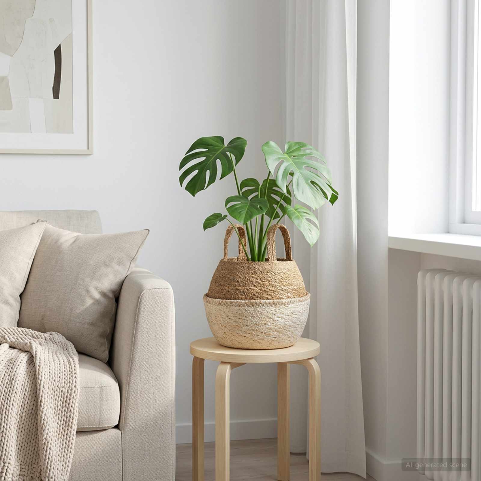 Vaso da fiori con manici Bianco Ø 22 x 20 cm 100% Erba marina