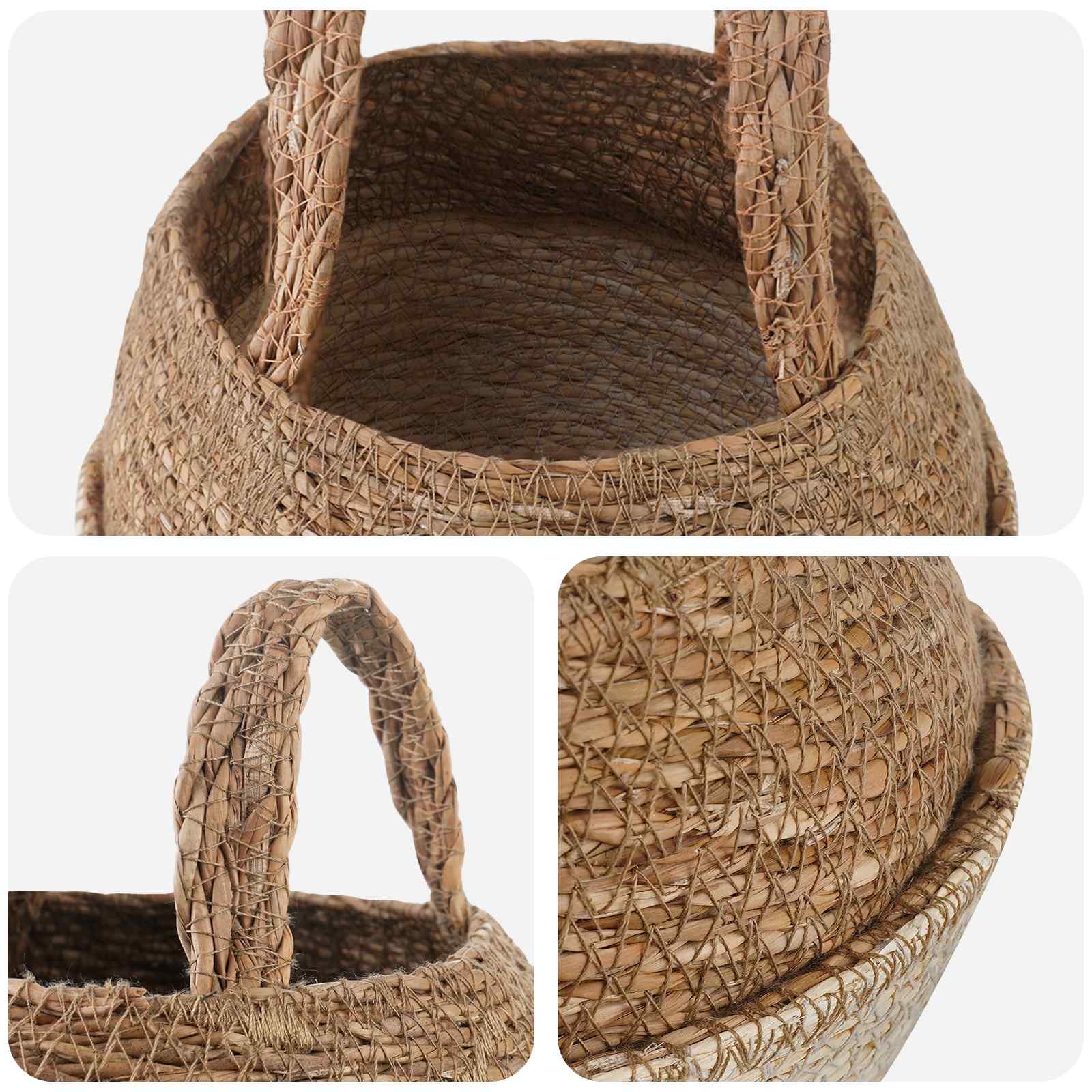 Vaso da fiori con manici Bianco Ø 22 x 20 cm 100% Erba marina