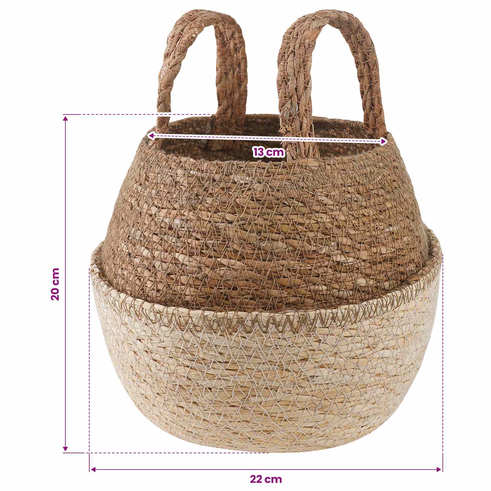 Vaso da fiori con manici Bianco Ø 22 x 20 cm 100% Erba marina