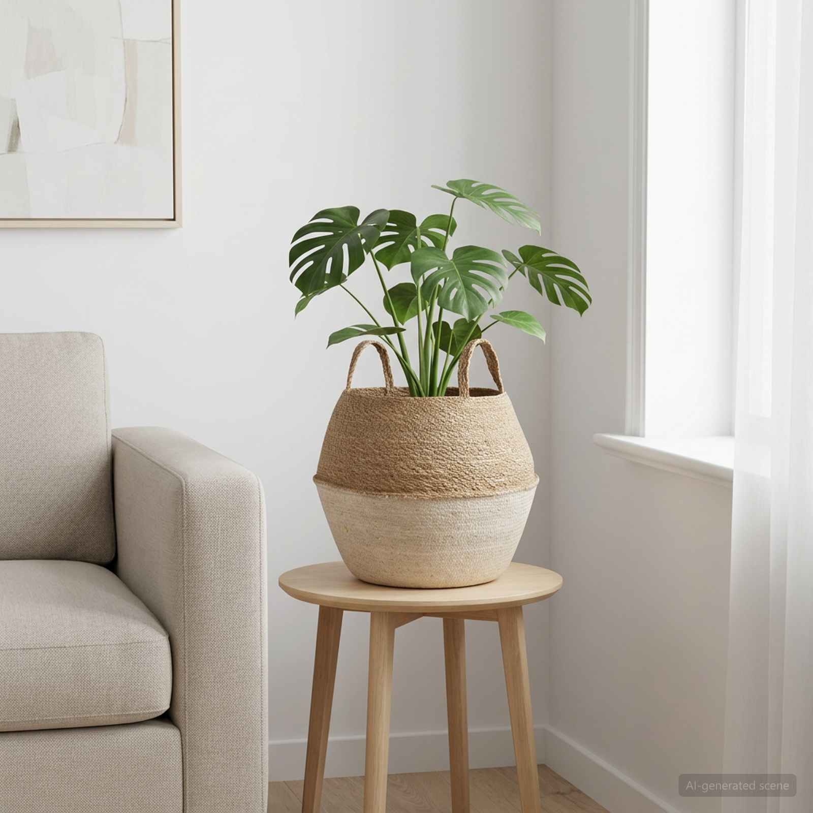 Vaso da fiori con manici Bianco Ø 32 x 32 cm 100% Erba marina