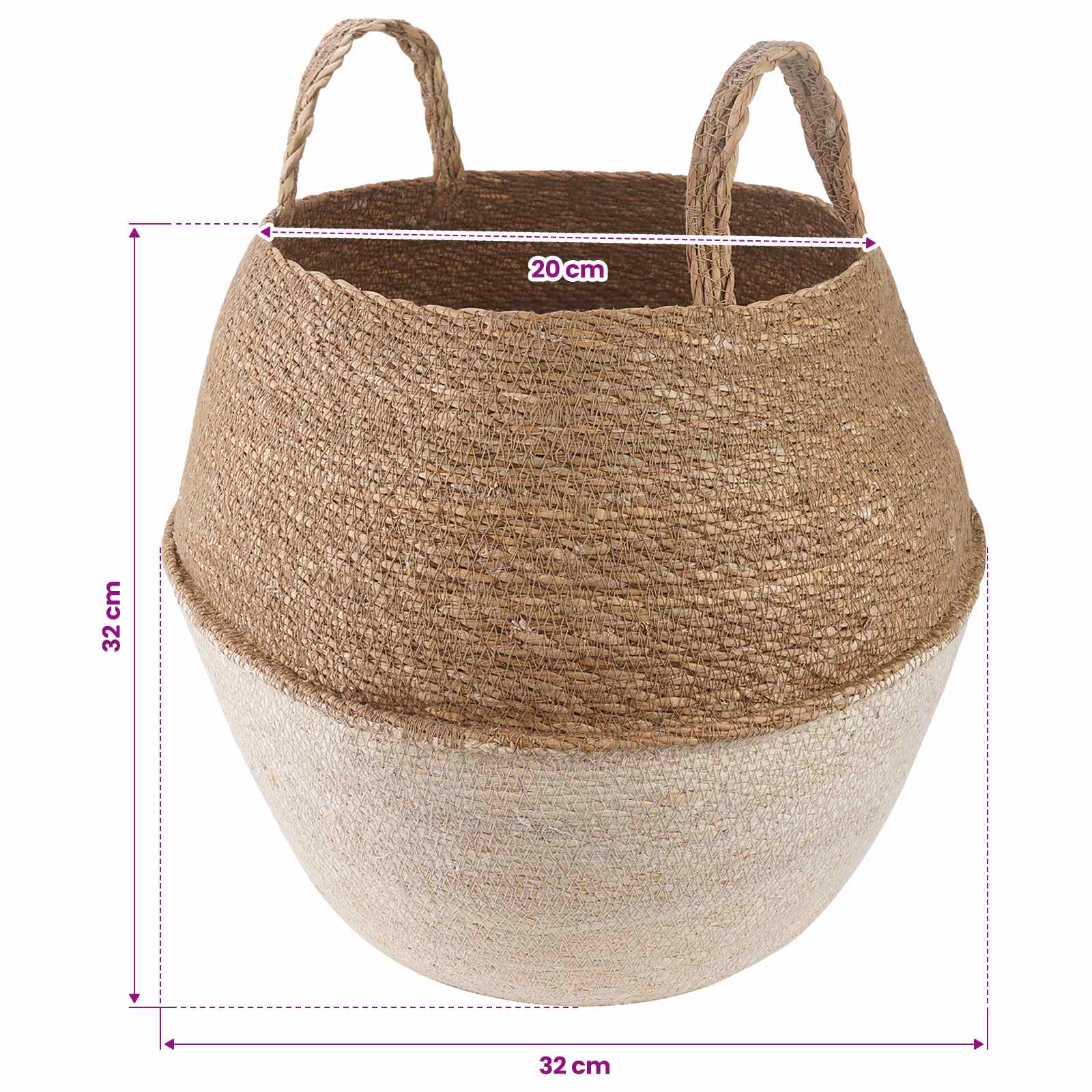Vaso da fiori con manici Bianco Ø 32 x 32 cm 100% Erba marina
