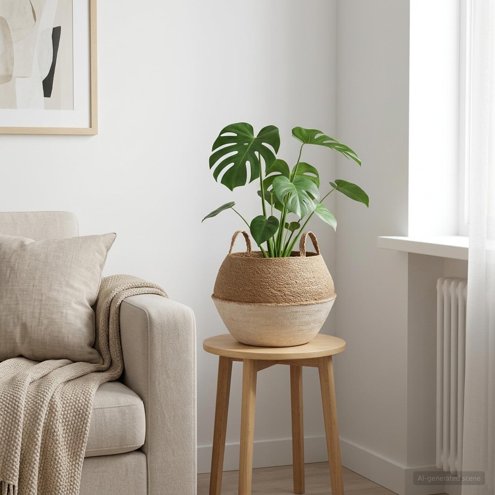 Vaso da fiori con manici Bianco Ø 45 x 36 cm 100% Erba marina
