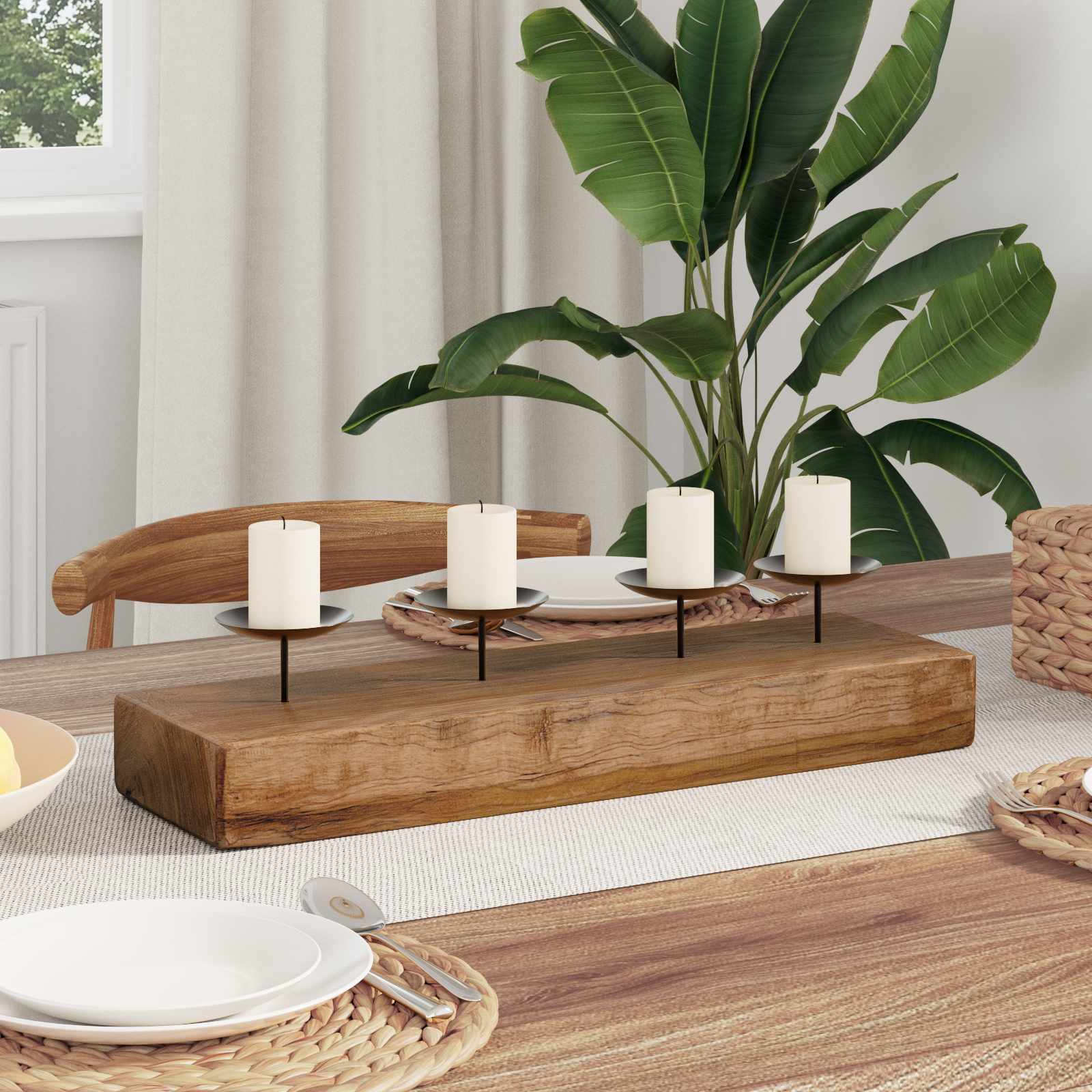 Candelabro Naturale 50 x 15 x 10 cm Legno massello di teak