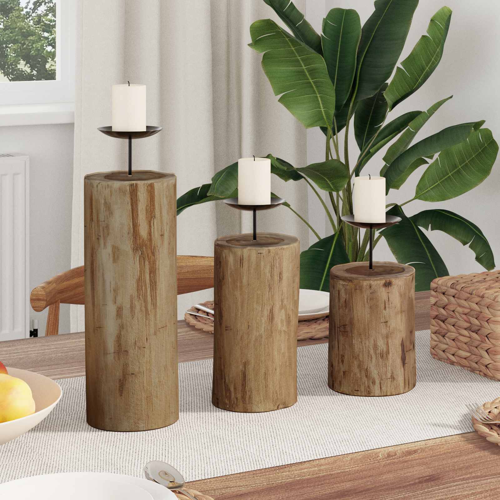Candelabro 3 pz Naturale Legno massello di teak