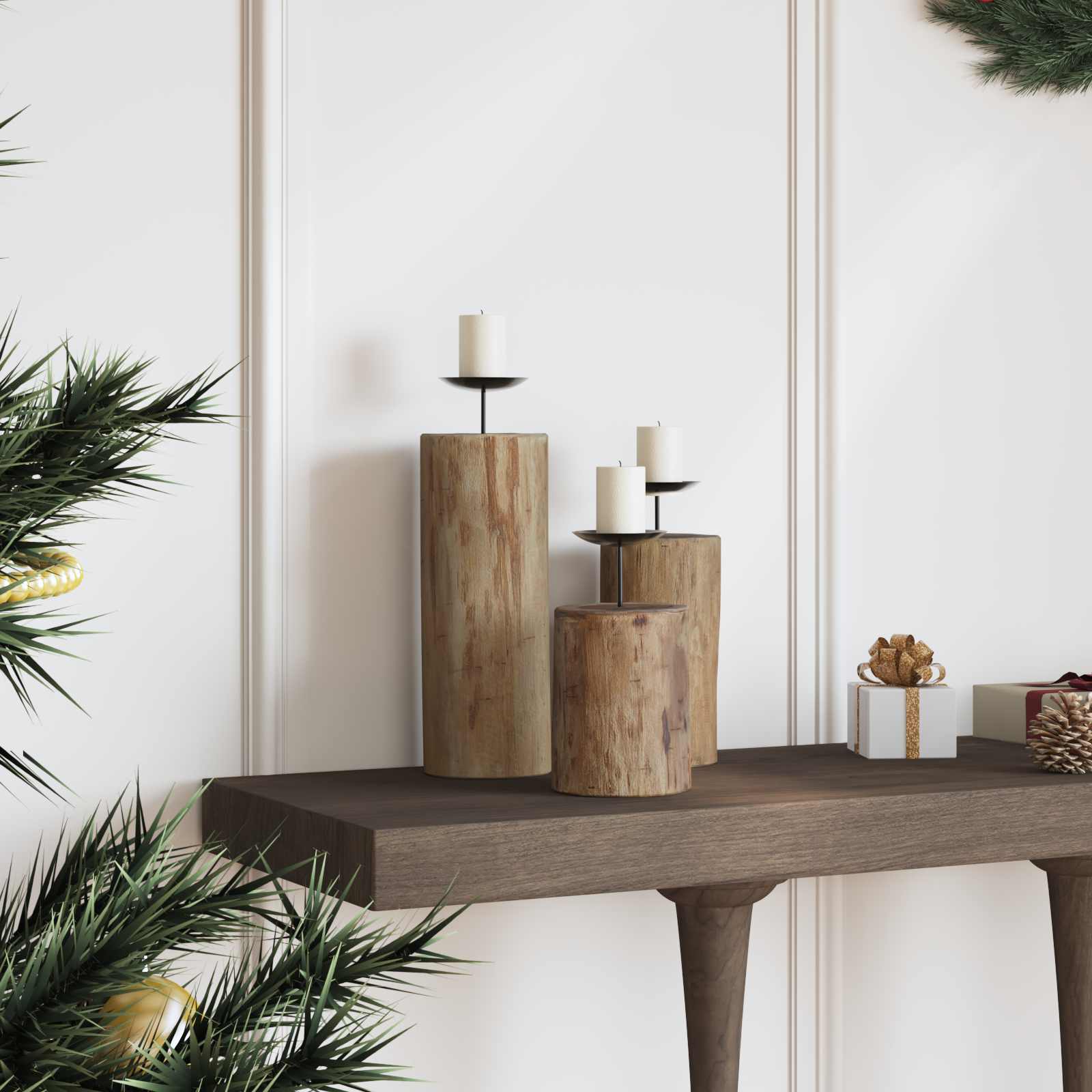 Candelabro 3 pz Naturale Legno massello di teak