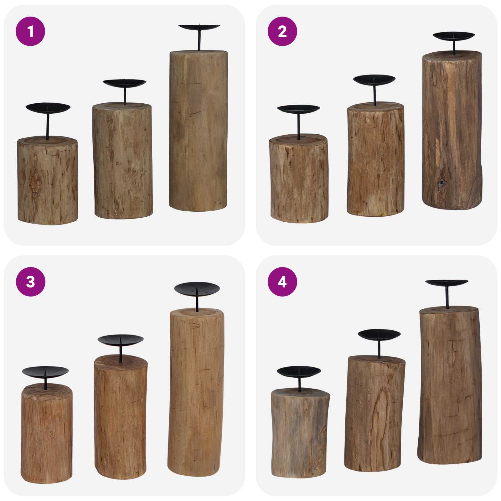 Candelabro 3 pz Naturale Legno massello di teak