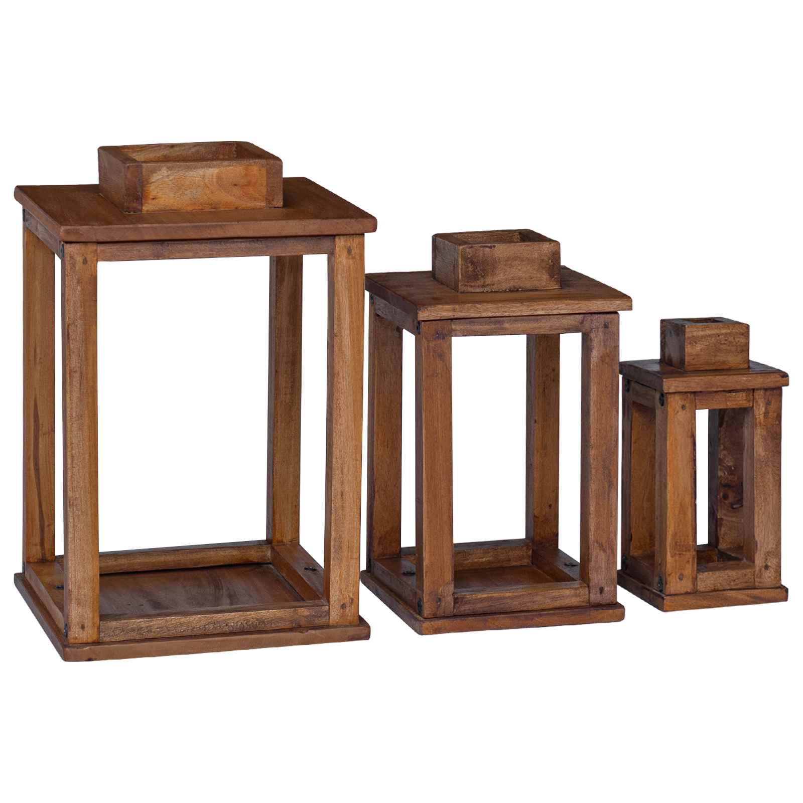 Lanterna 3 pz Naturale 30 x 30 x 44 cm Legno di Mogano