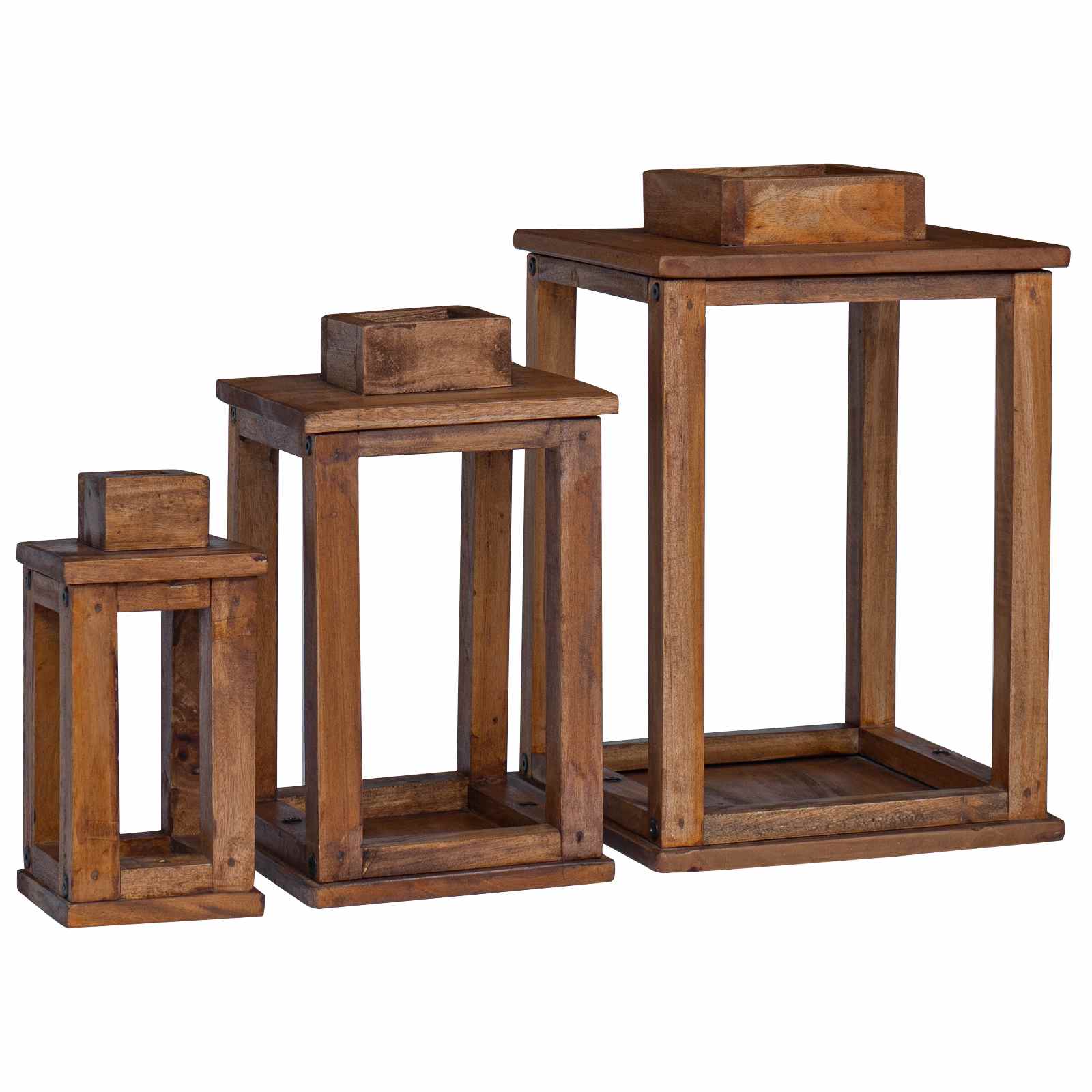 Lanterna 3 pz Naturale 30 x 30 x 44 cm Legno di Mogano