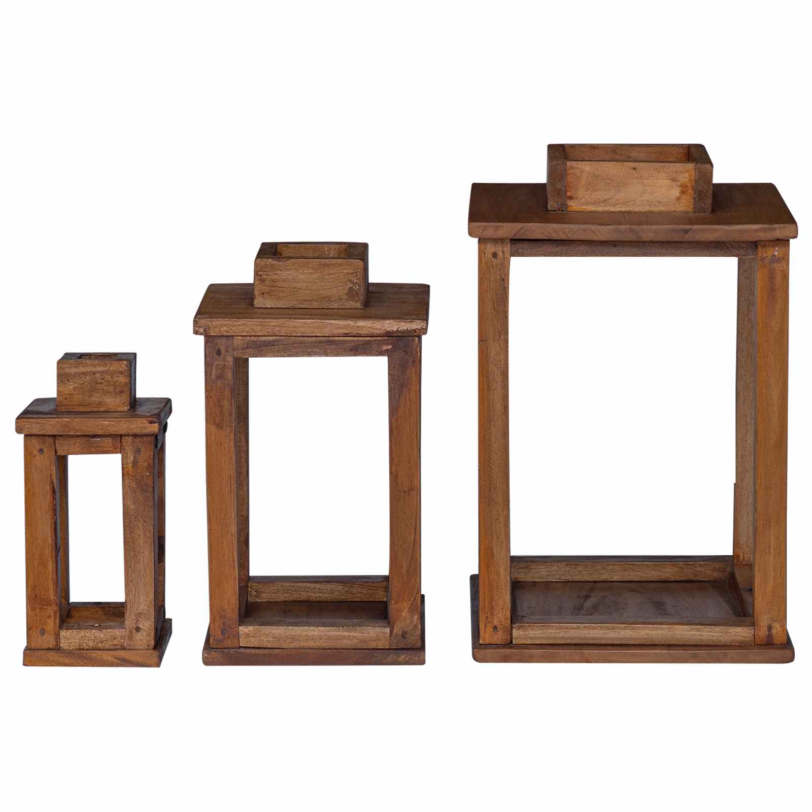 Lanterna 3 pz Naturale 30 x 30 x 44 cm Legno di Mogano