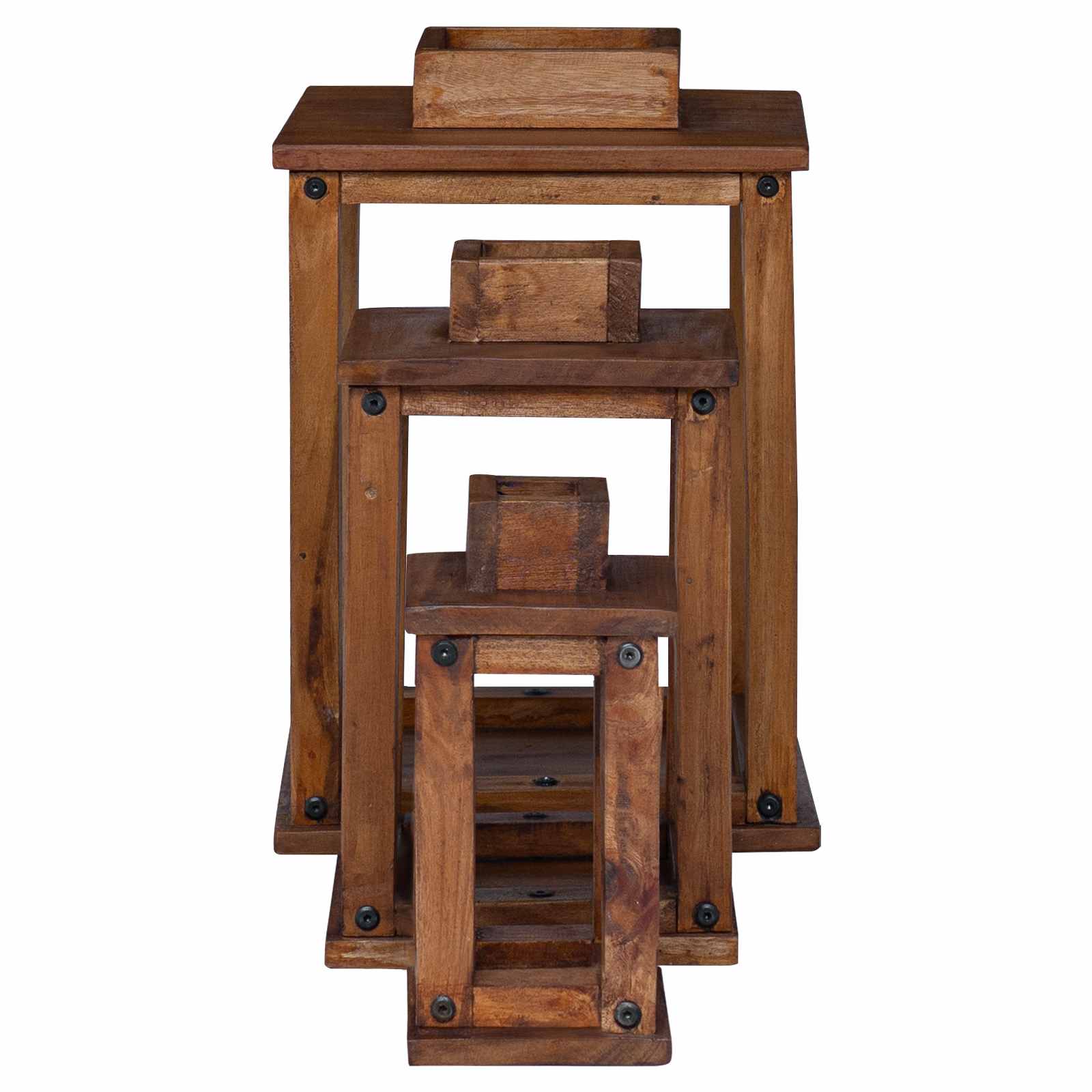 Lanterna 3 pz Naturale 30 x 30 x 44 cm Legno di Mogano