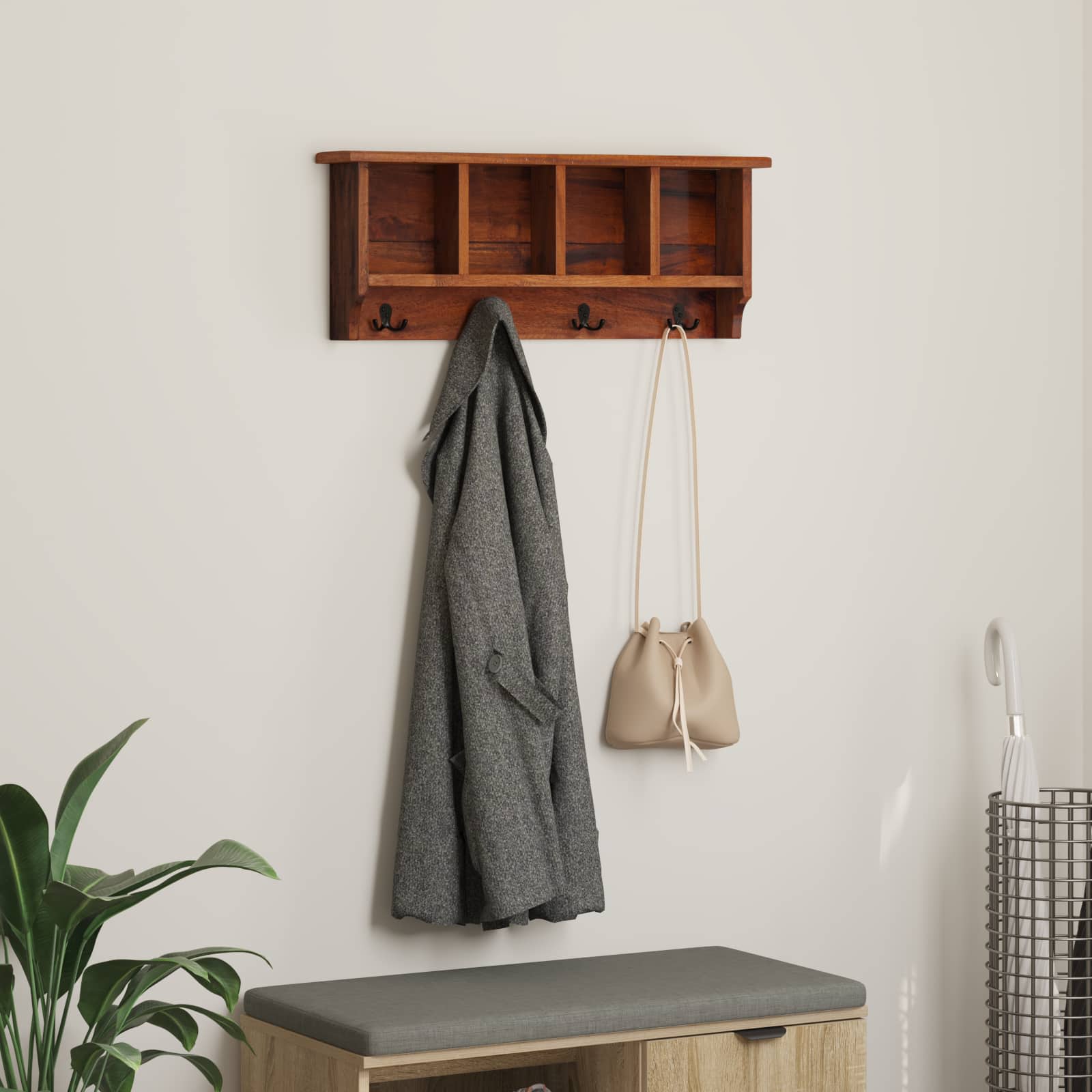 Gruccia Marrone 70 x 11 x 27 cm Legno di Mogano Massello