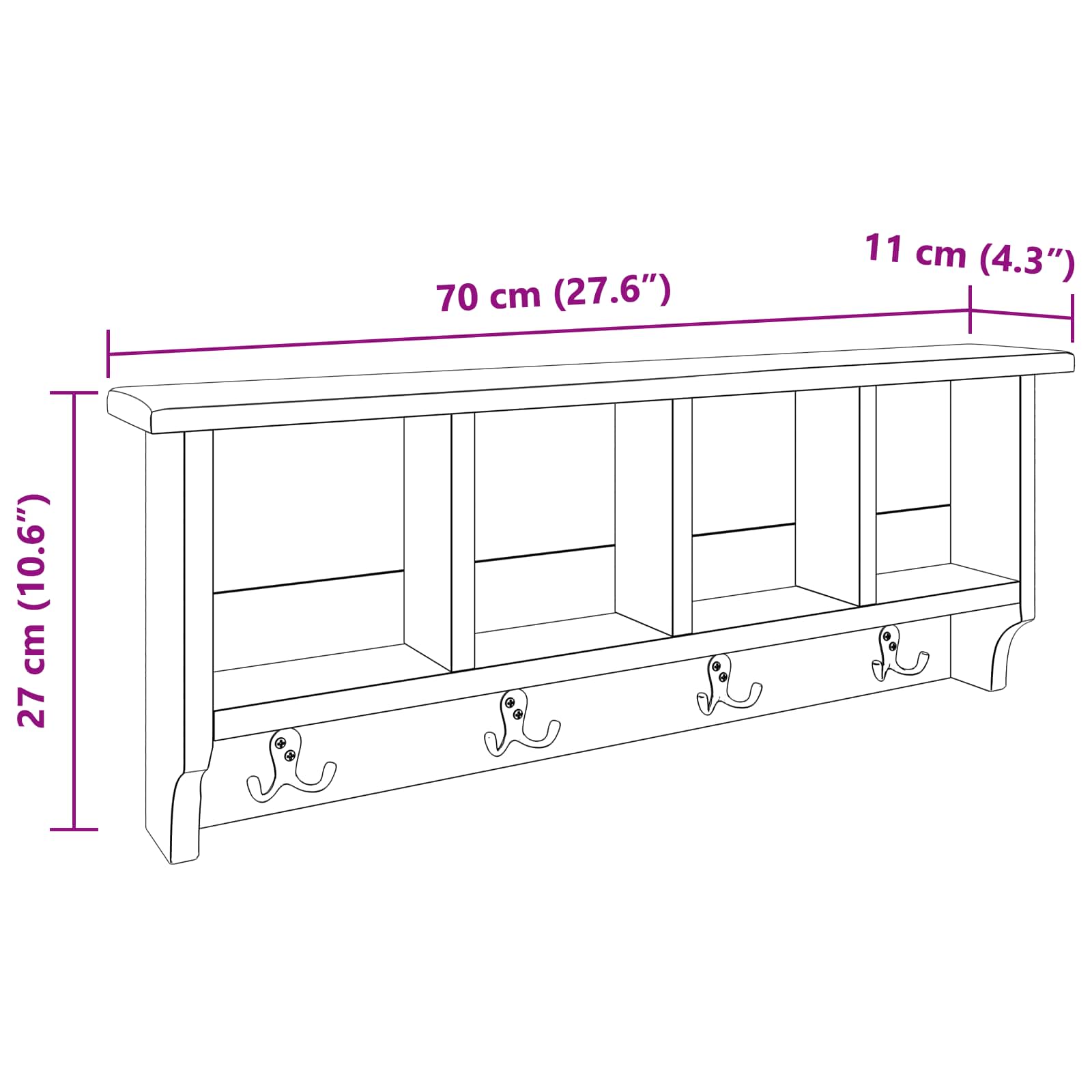 Gruccia Marrone 70 x 11 x 27 cm Legno di Mogano Massello