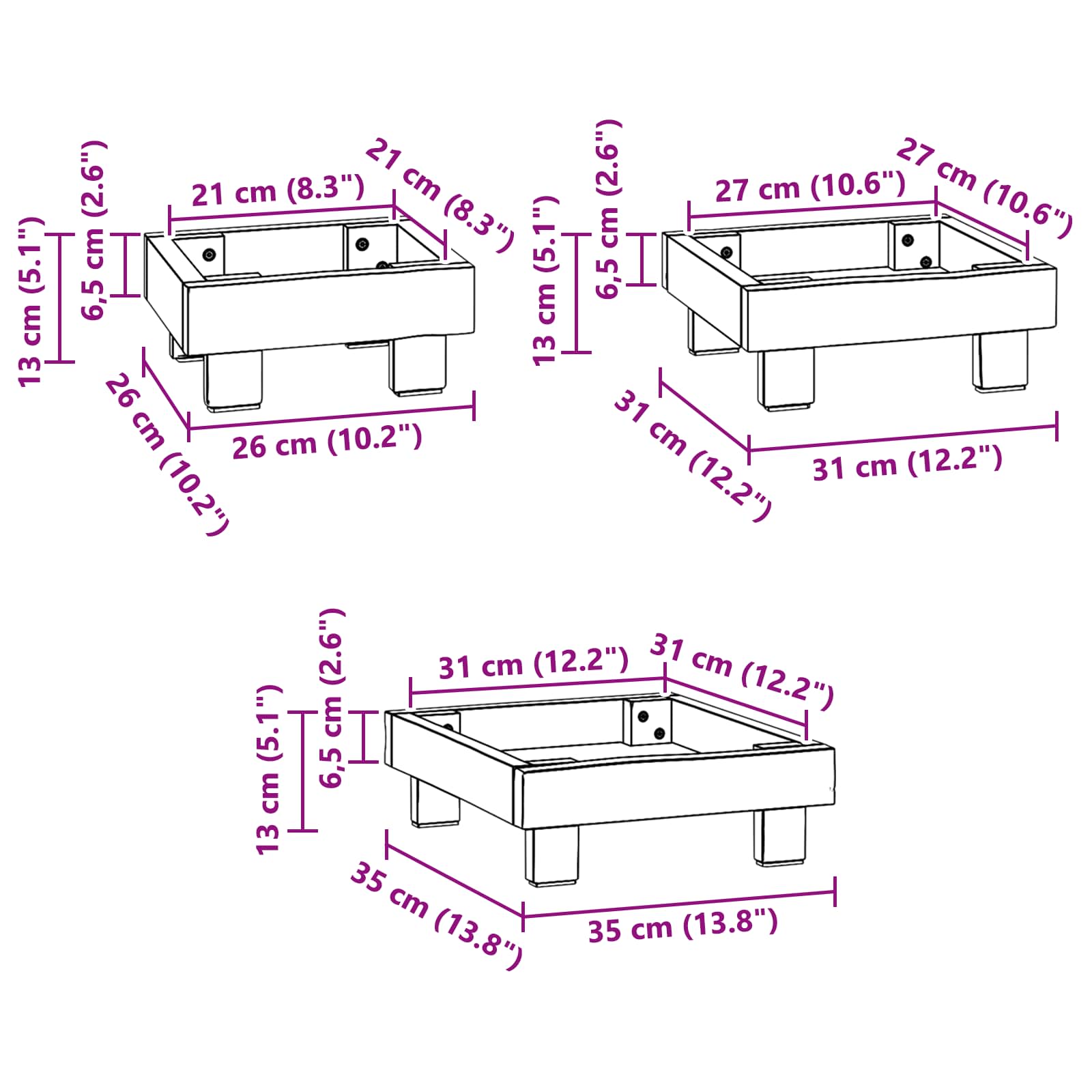 Supporto per piante 3 pz Marrone 35 x 35 x 12 cm
