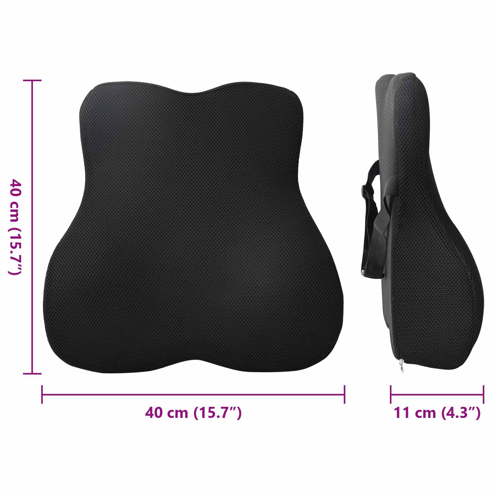 Cuscino lombare Nero Schiuma Memory 40 x 40 x 11 cm
