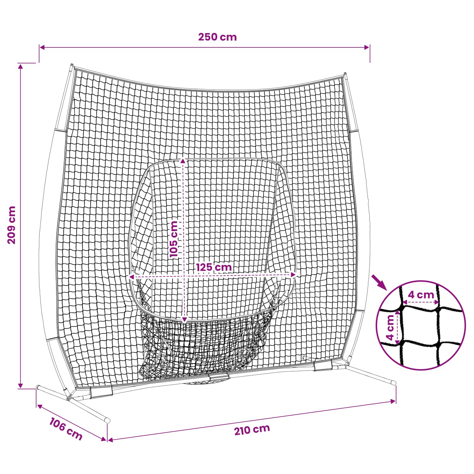 Rete da pratica per baseball Nero 250 x 106 x 209 cm Poliestere