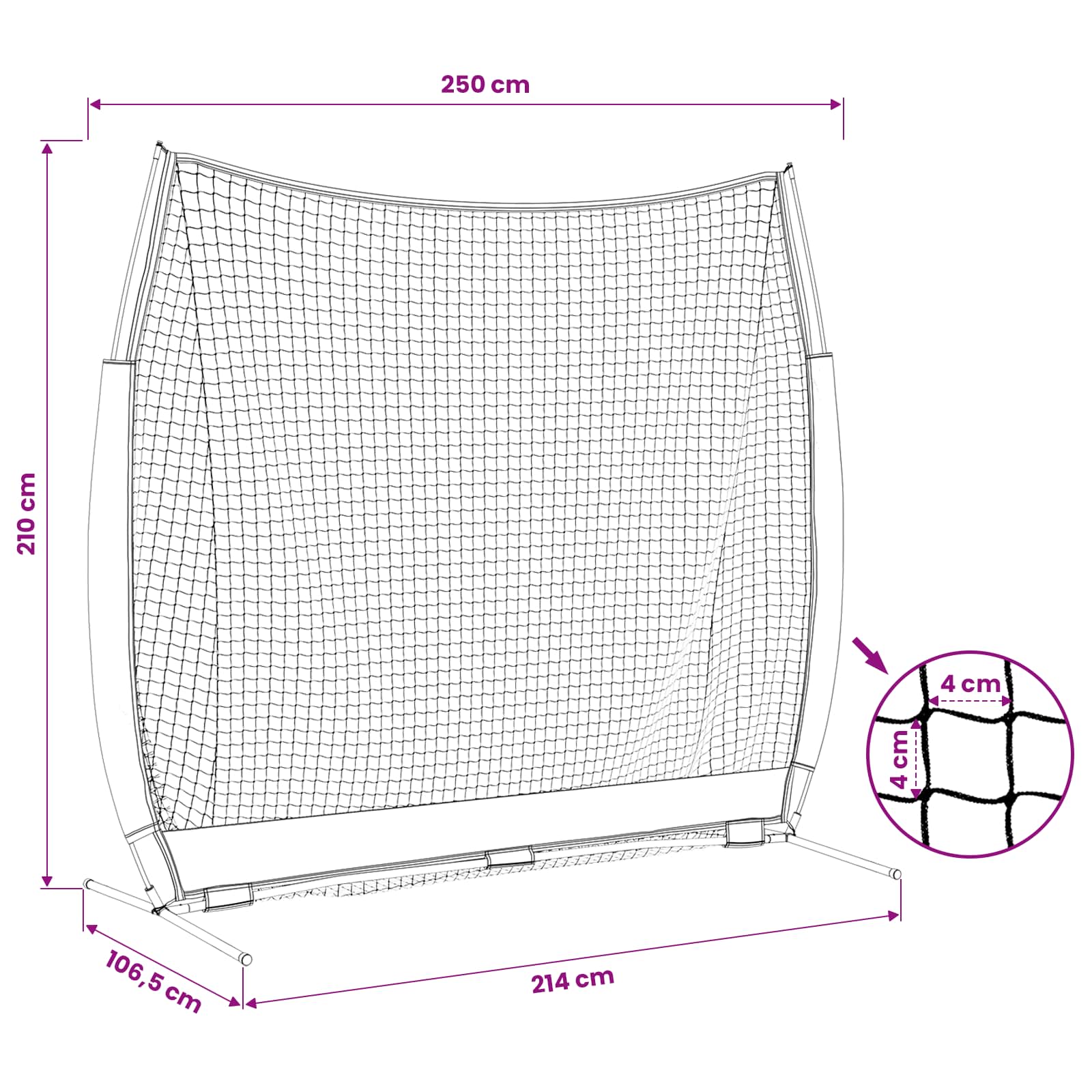 Rete da pratica per baseball Nero 250 x 106,5 x 210 cm