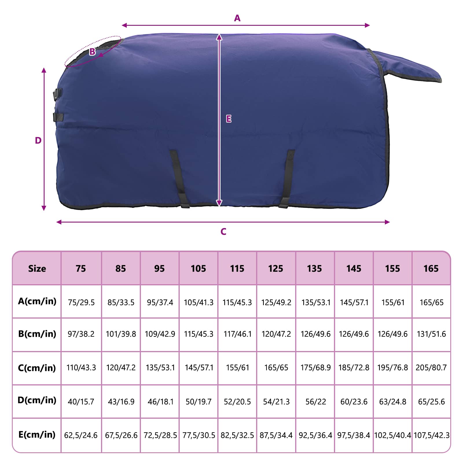 Coperta per Cavalli Blu Navy Completo 135 cm Poliestere