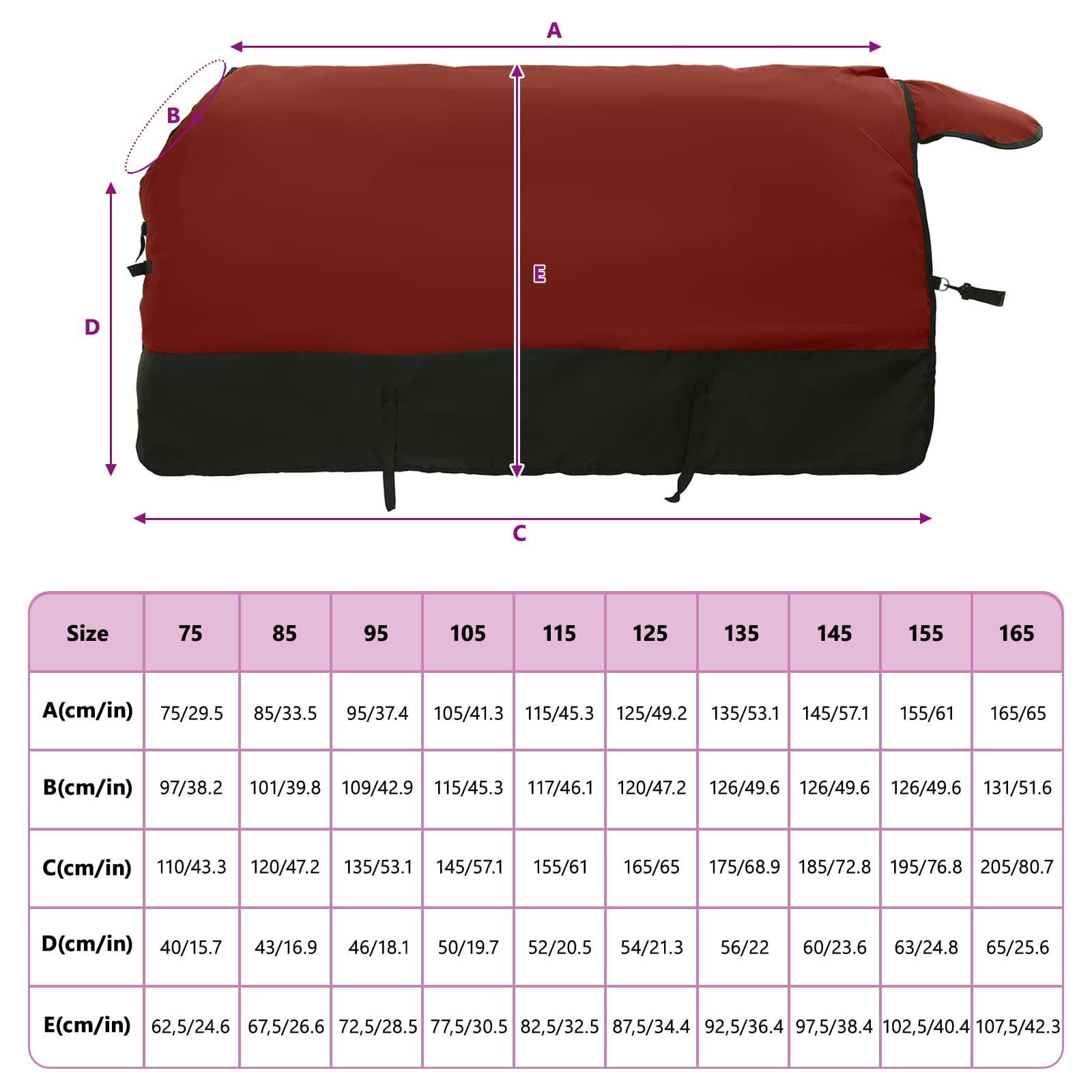 Coperta per Cavalli Bordeaux e Nero 95 cm Poliestere