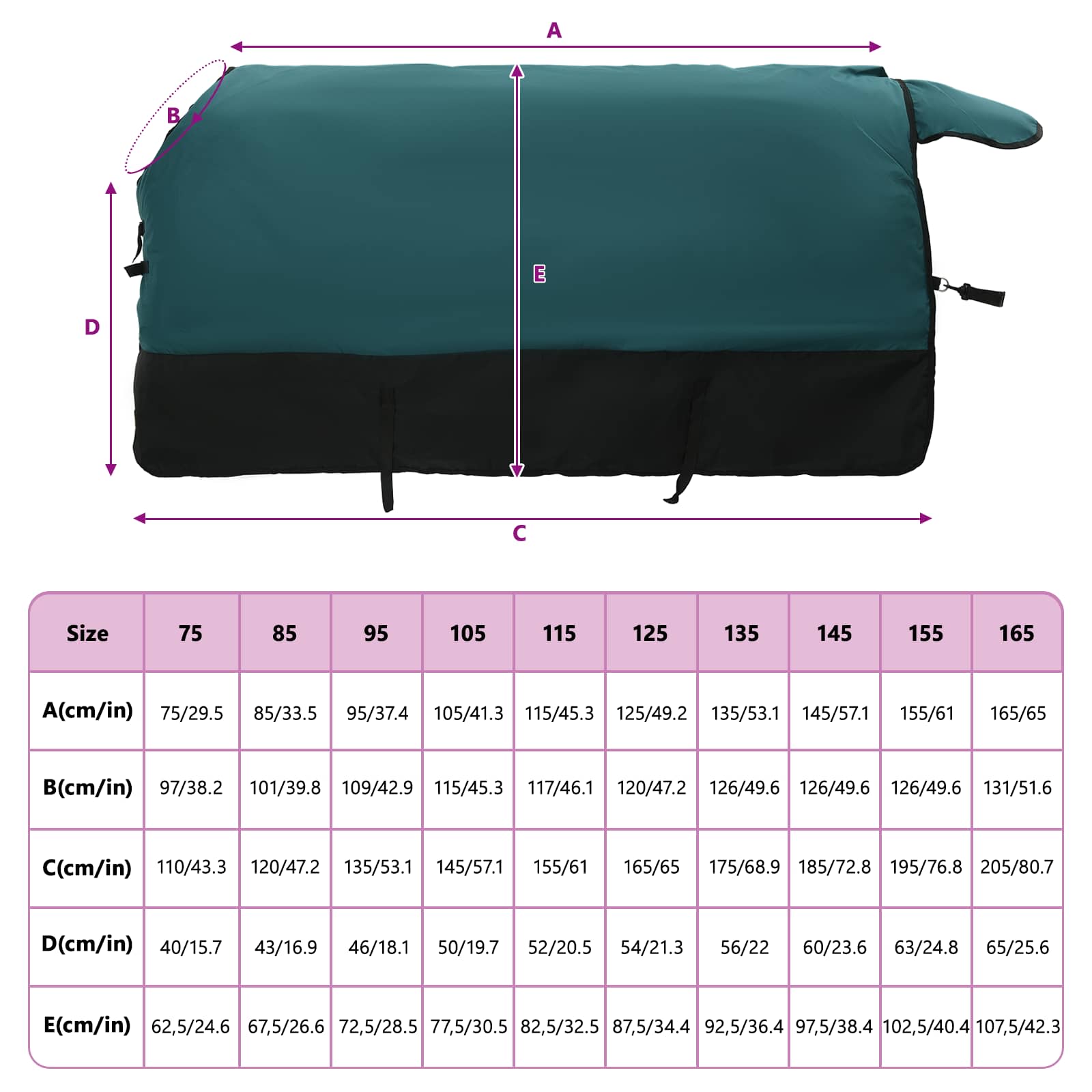 Coperta per Cavalli Verde Scuro e Nero 145 cm Poliestere
