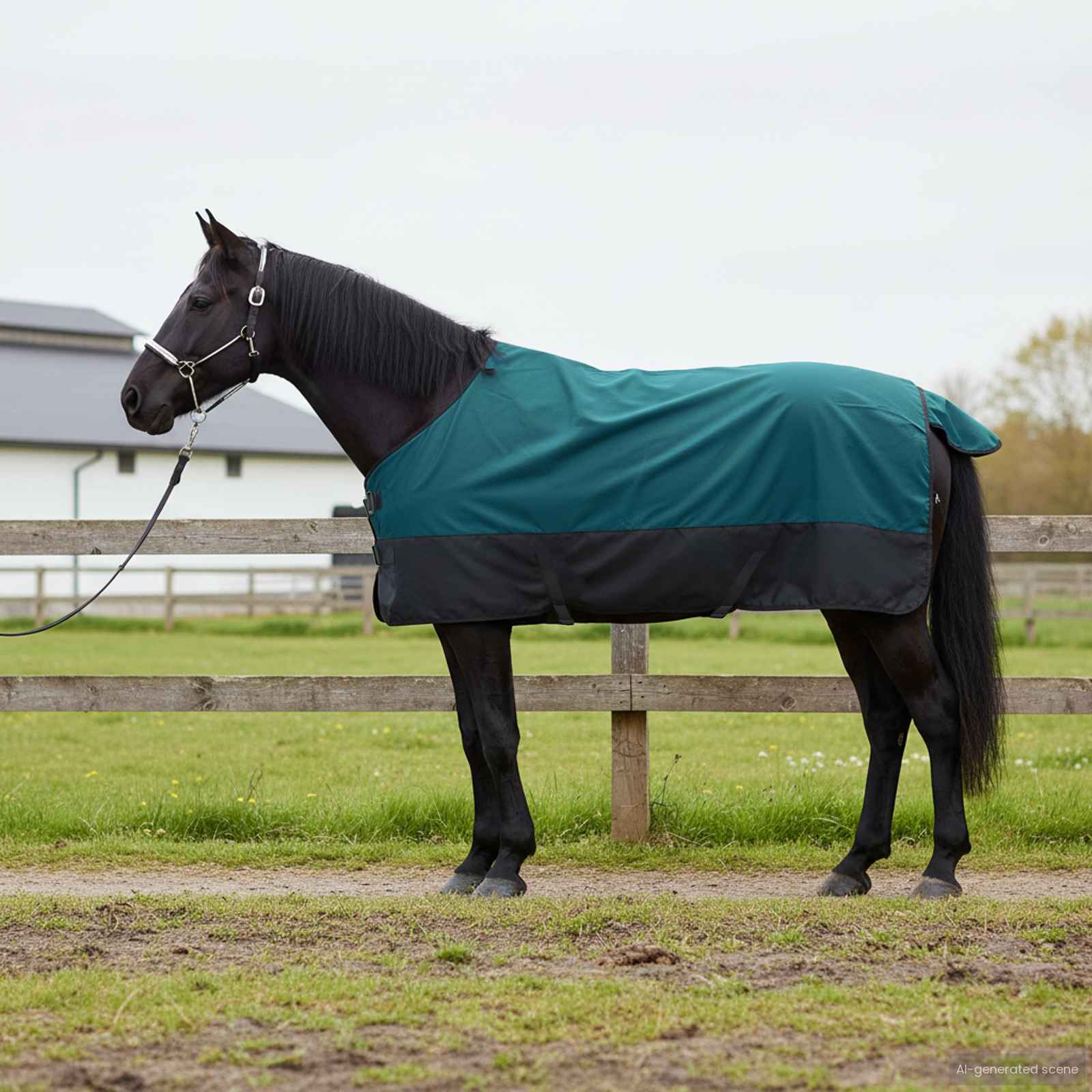 Coperta per Cavalli Verde Scuro e Nero 165 cm Poliestere