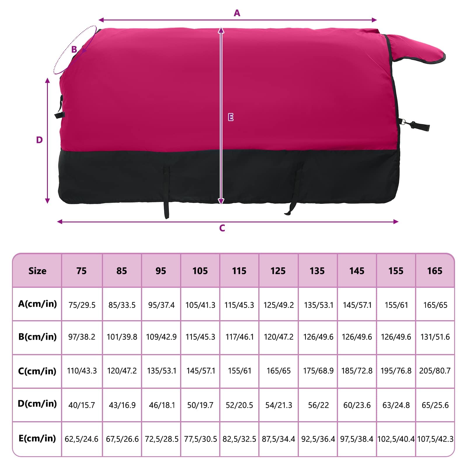 Coperta per Cavalli Rosa e Nero 115 cm Poliestere