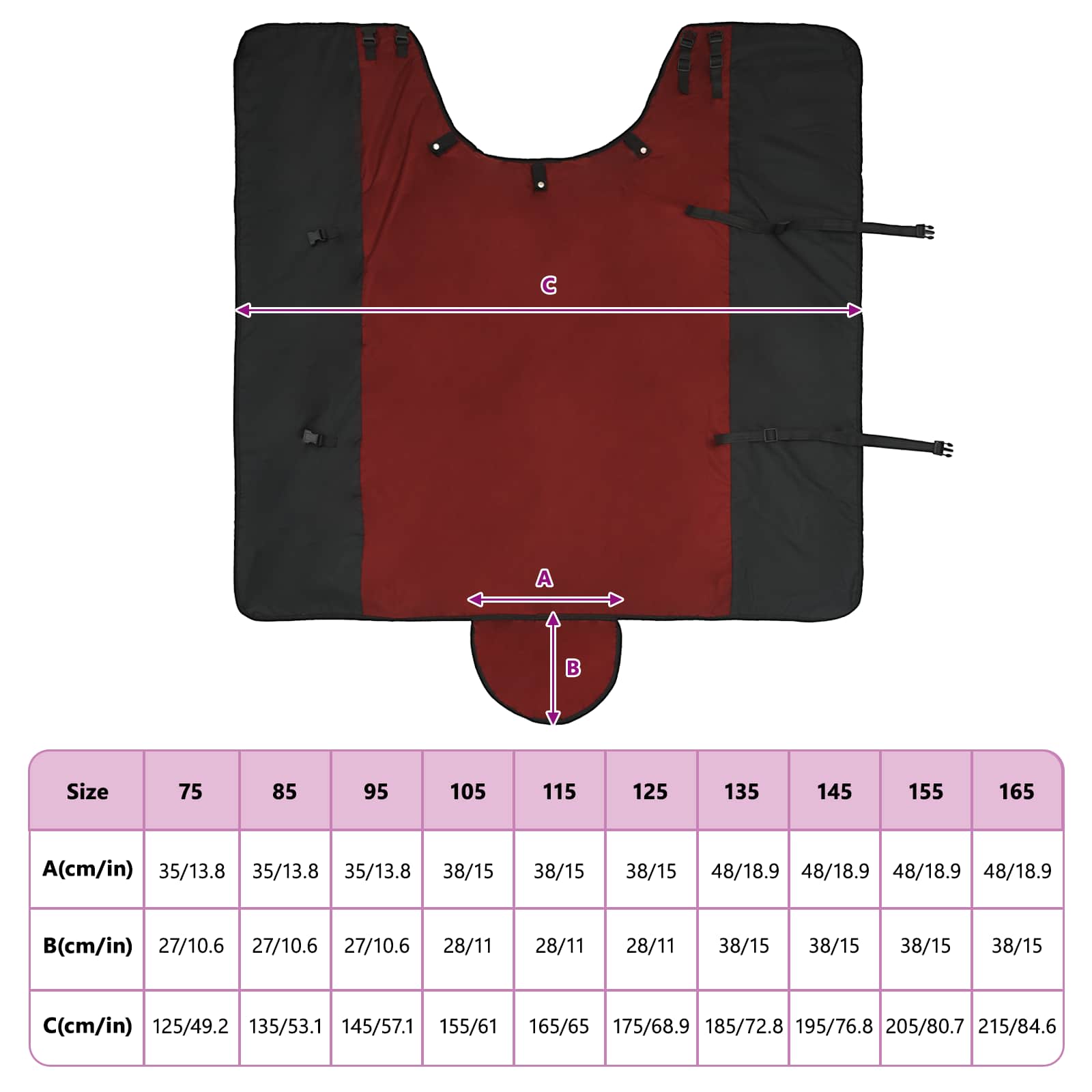 Coperta per Cavalli Bordeaux e Nero 95 cm Poliestere