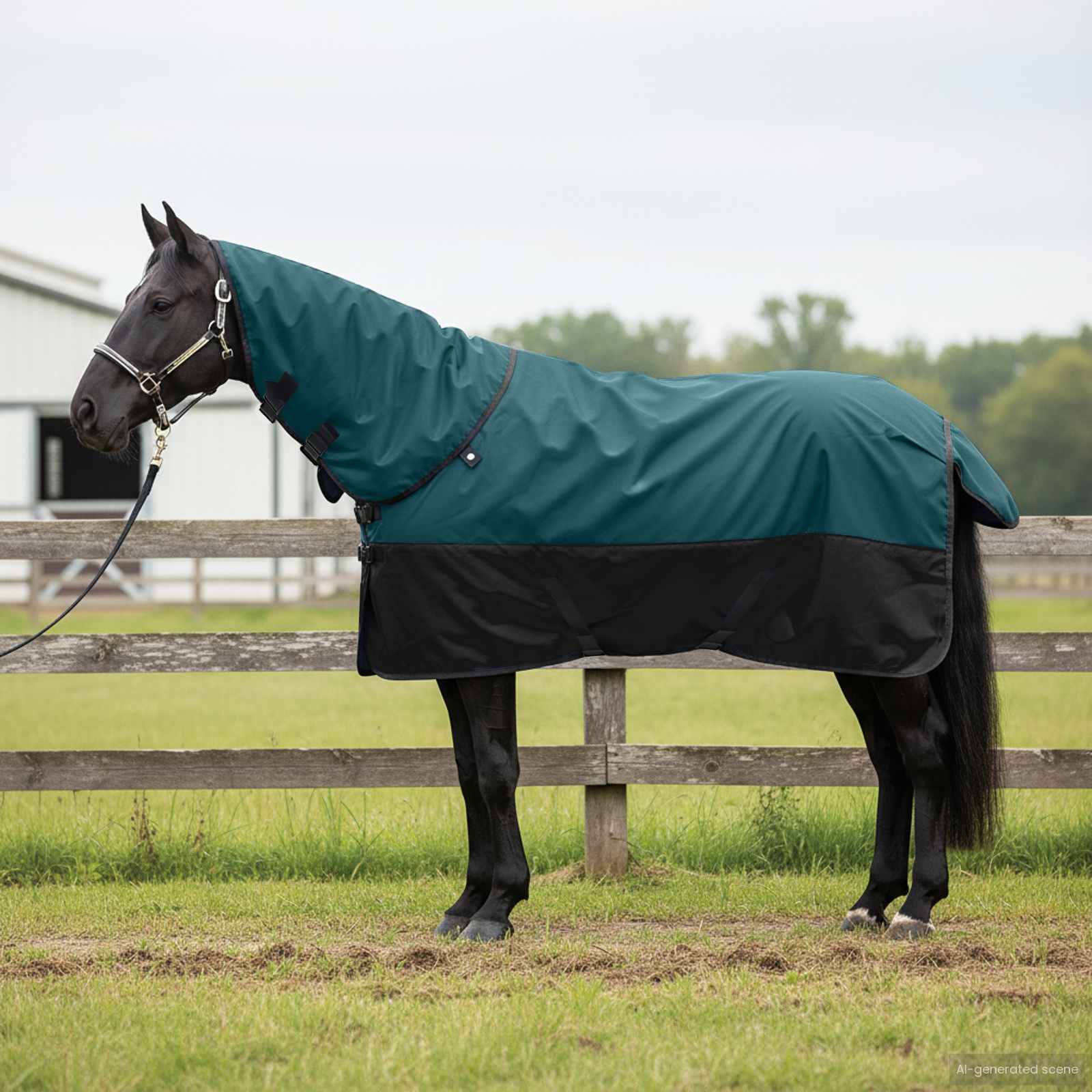 Coperta per Cavalli Verde Scuro e Nero 115 cm Poliestere
