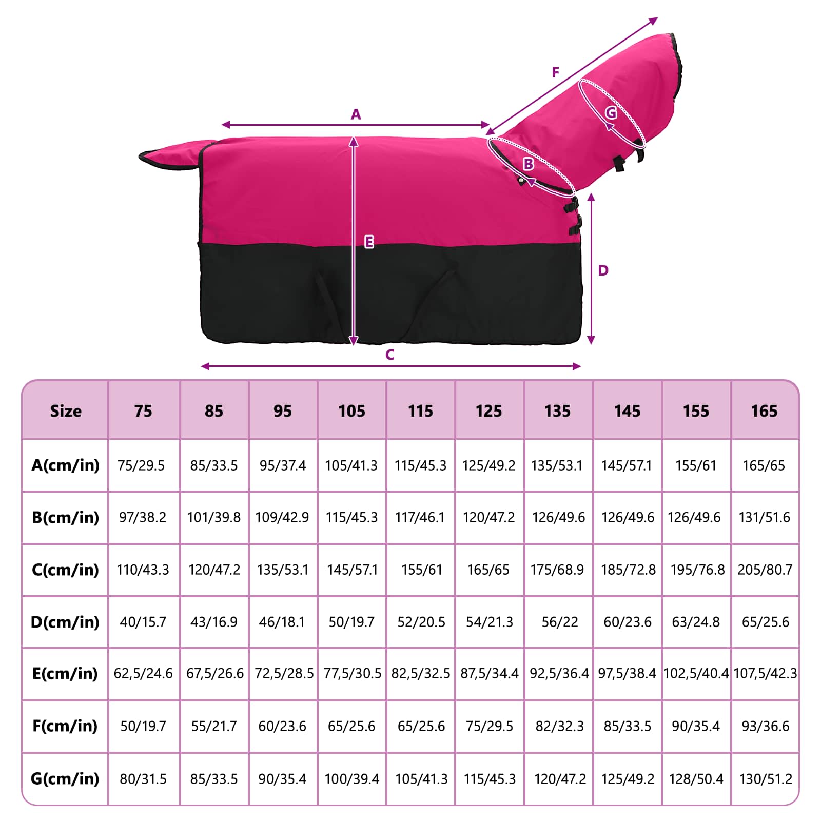 Coperta per Cavalli Rosa e Nero 115 cm Poliestere