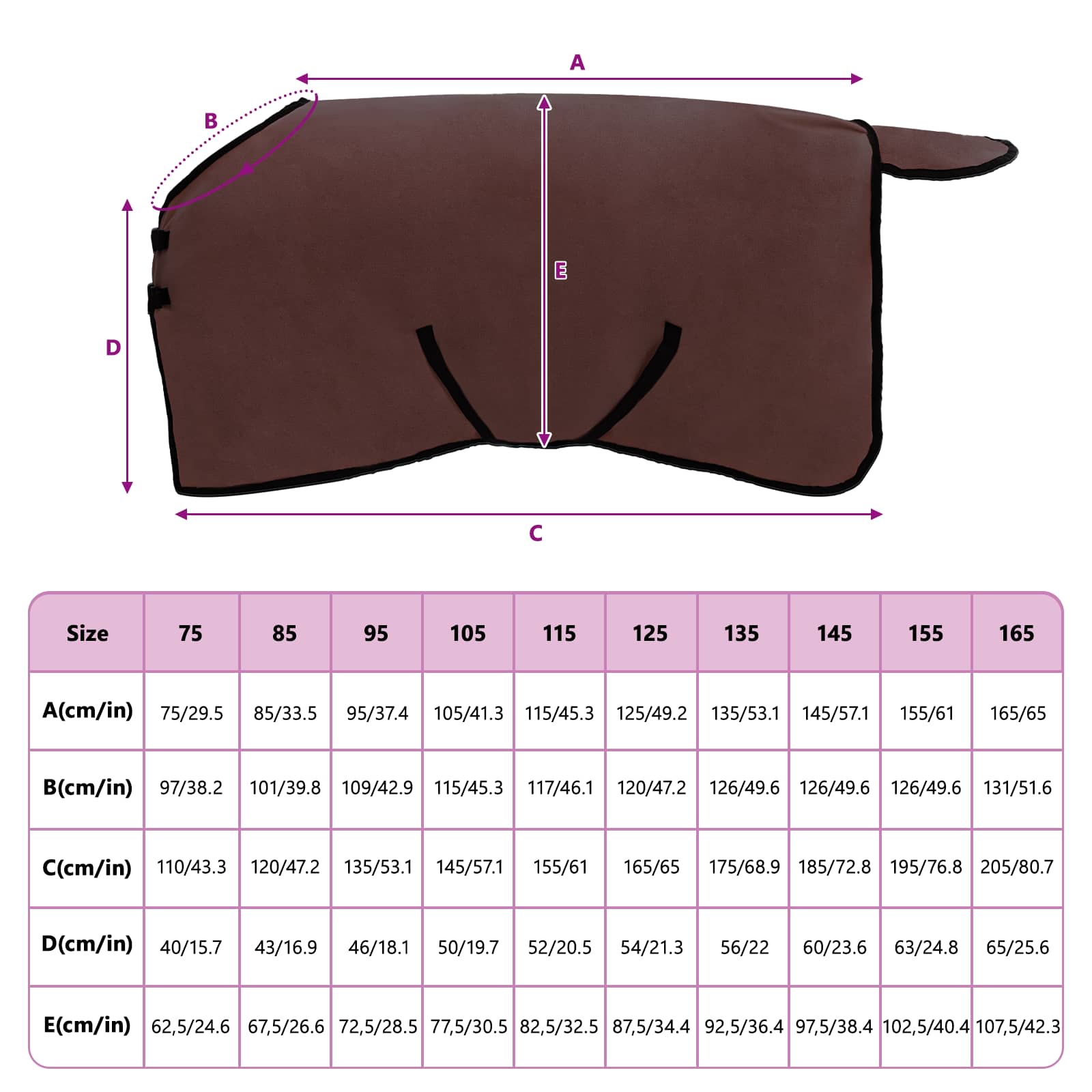 Coperta per Cavalli Marrone Scuro Completo 115 cm