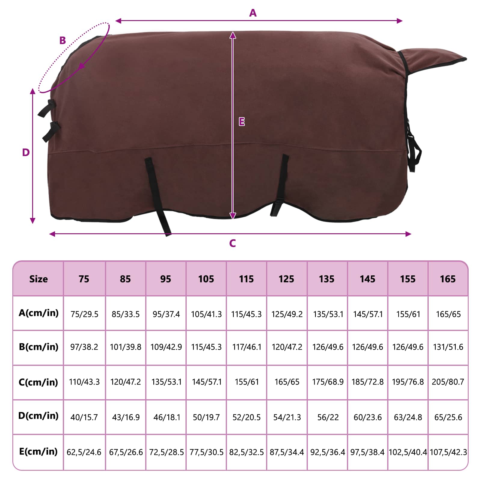 Coperta per Cavalli Marrone Scuro Completo 145 cm