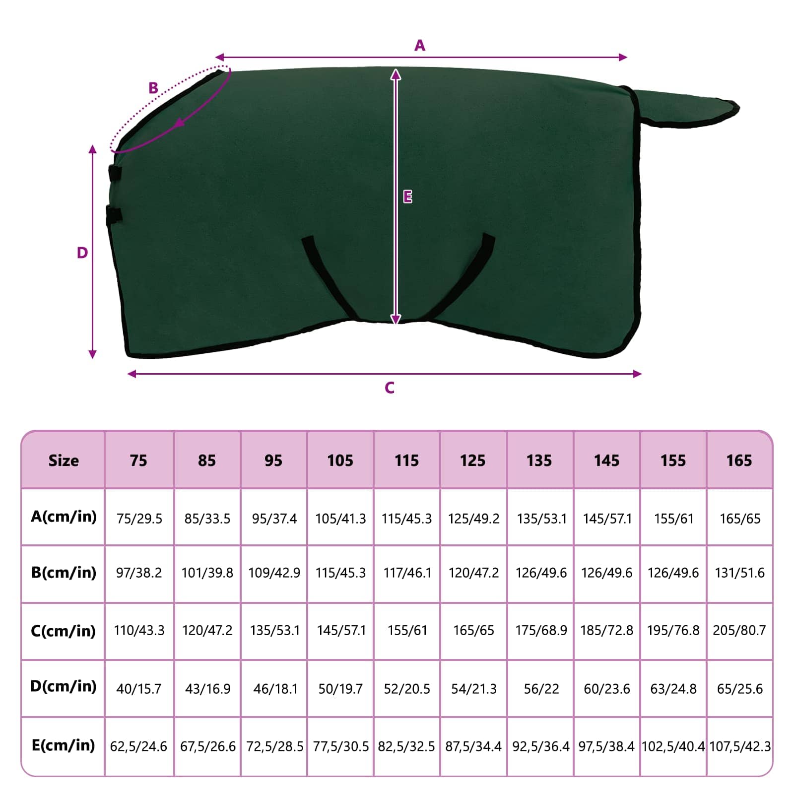 Coperta per Cavalli Verde scuro completo 115 cm