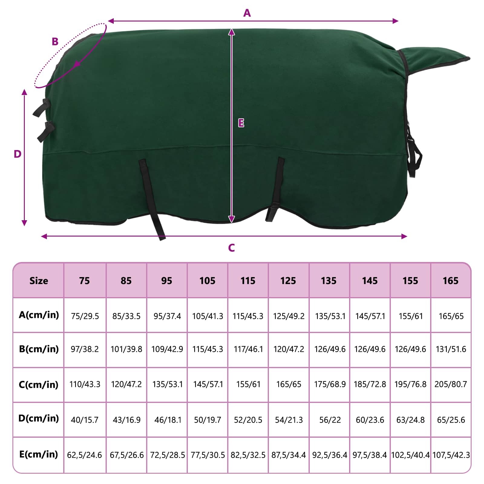 Coperta per Cavalli Verde scuro completo 135 cm