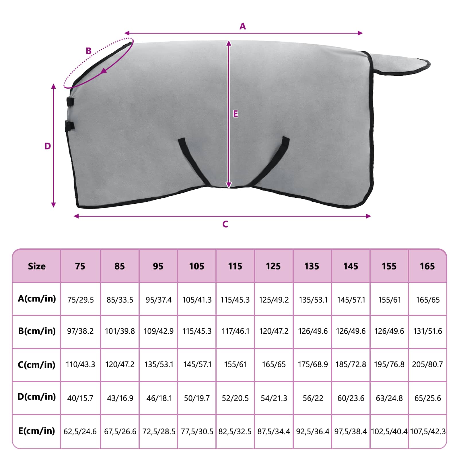 Coperta per Cavalli Grigio chiaro e rosa completo 115 cm