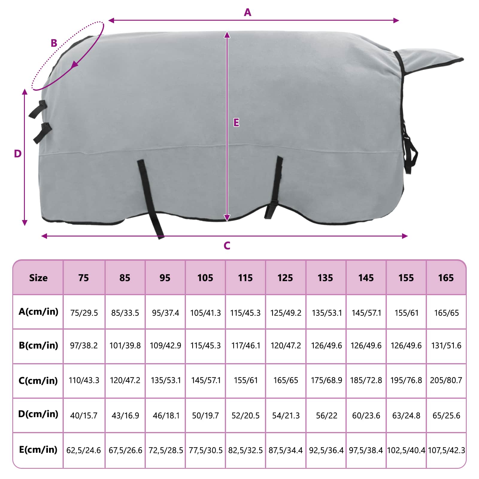 Coperta per Cavalli Grigio chiaro e rosa completo 125 cm