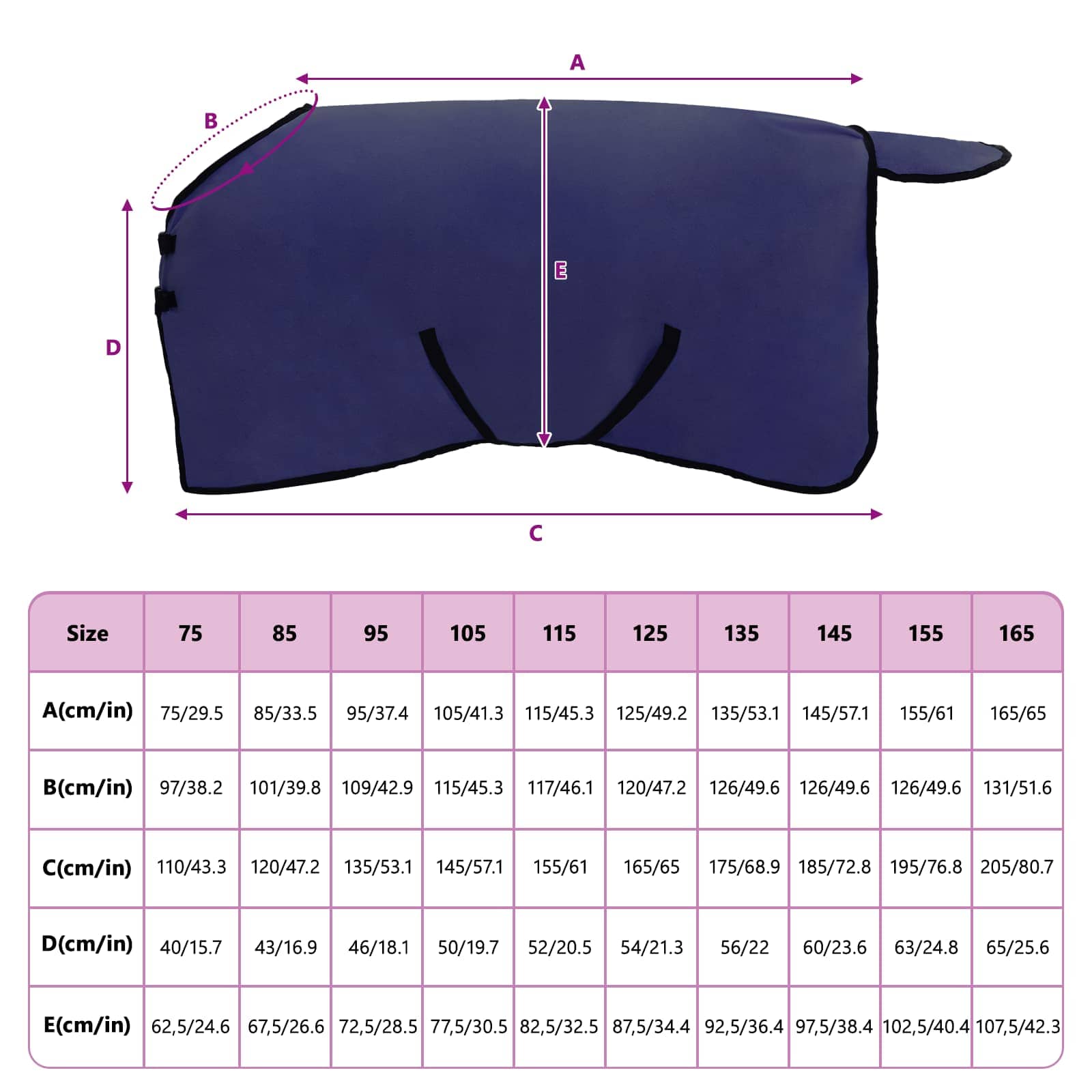 Coperta per Cavalli Blu navy 115 cm Fleece in poliestere