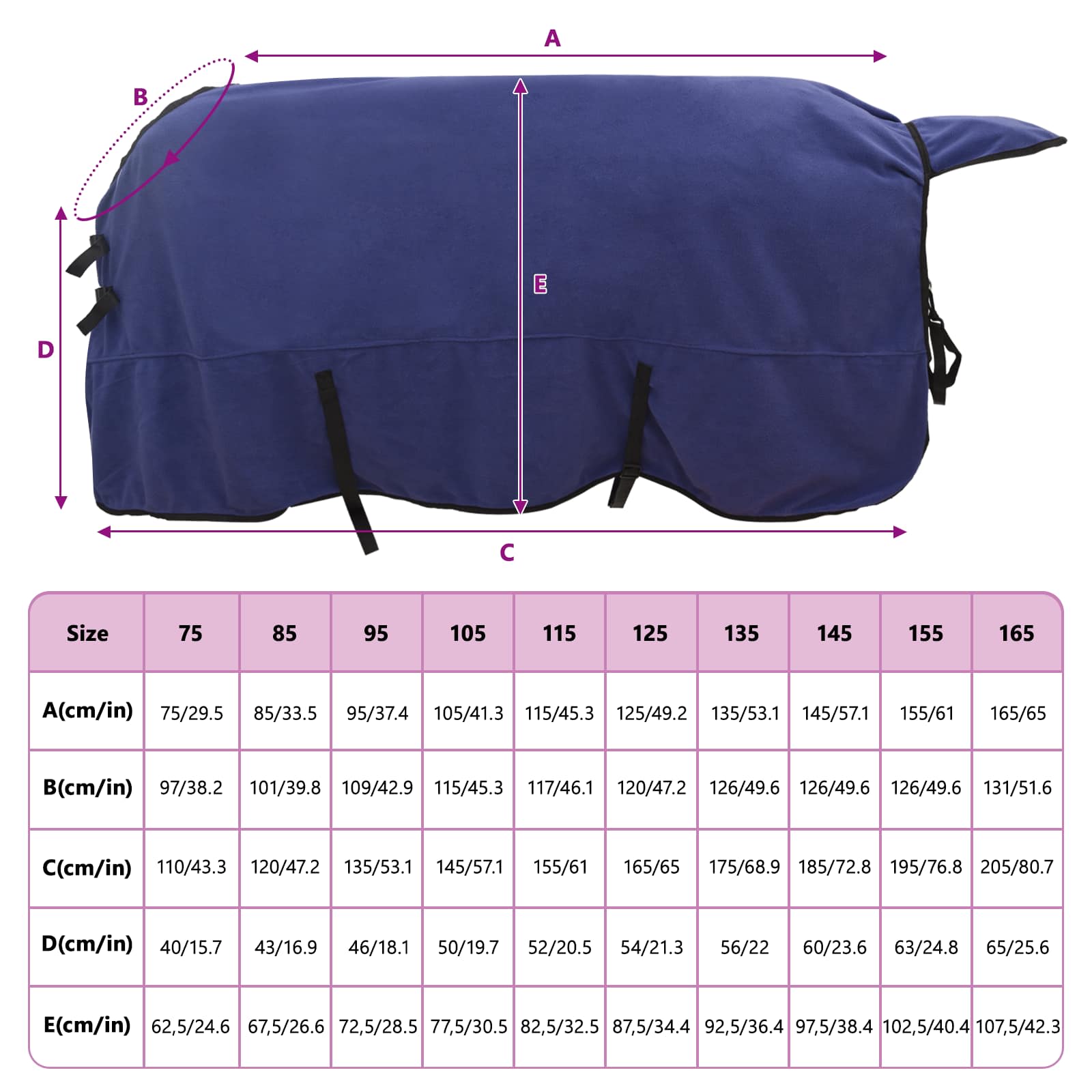 Coperta per Cavalli Blu navy 135 cm Fleece in poliestere