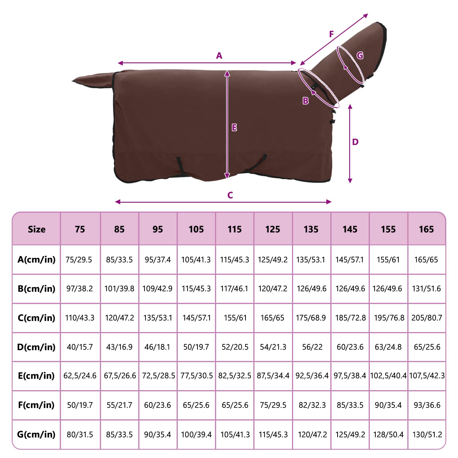 Coperta per Cavalli Marrone Scuro Completo 155 cm