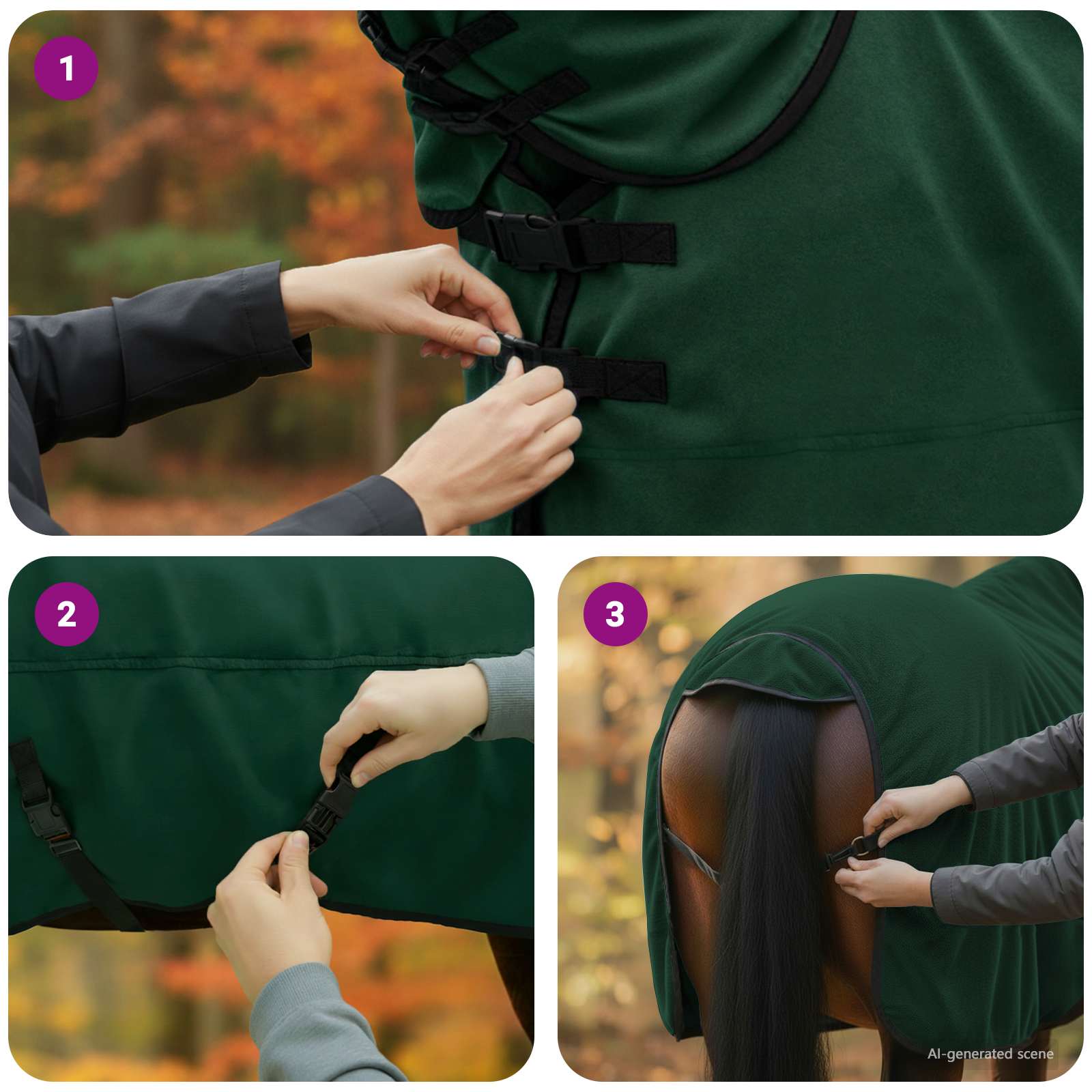 Coperta per Cavalli Verde Scuro 155 cm Fleece in poliestere