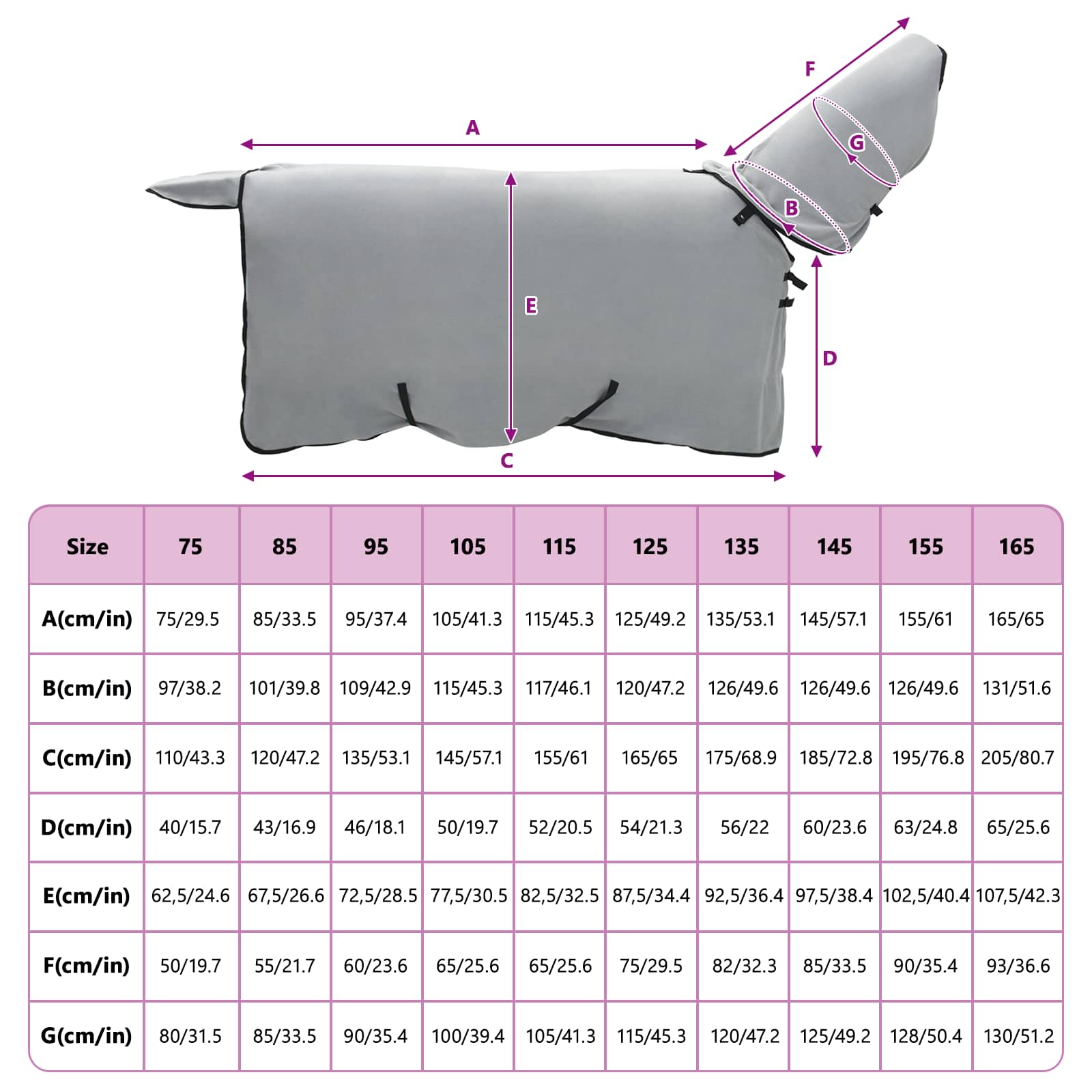Coperta per Cavalli Grigio chiaro e rosa completo 85 cm