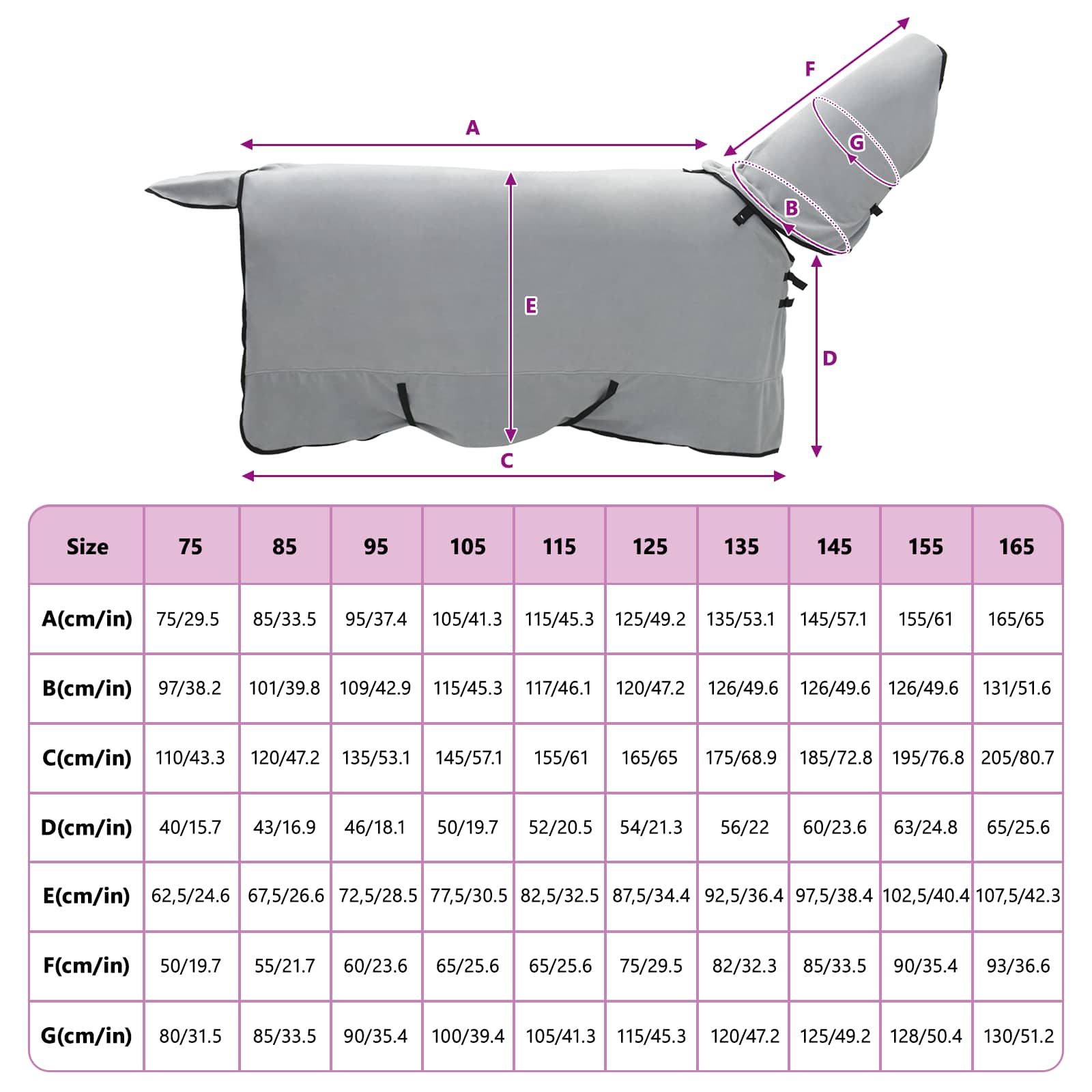 Coperta per Cavalli Grigio chiaro e rosa completo 155 cm