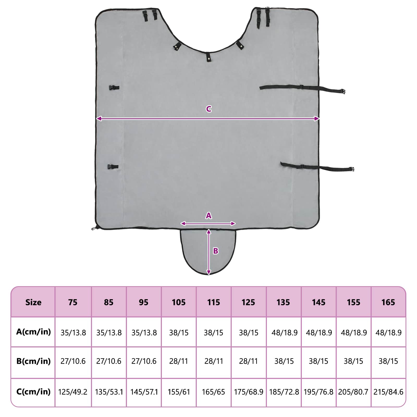 Coperta per Cavalli Grigio chiaro e rosa completo 155 cm