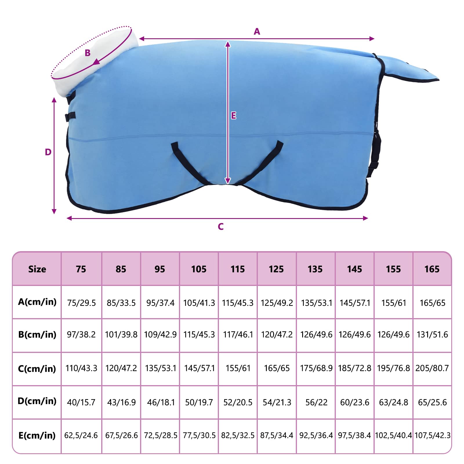 Coperta per Cavalli Aqua Completo 165 cm Felpa in pile